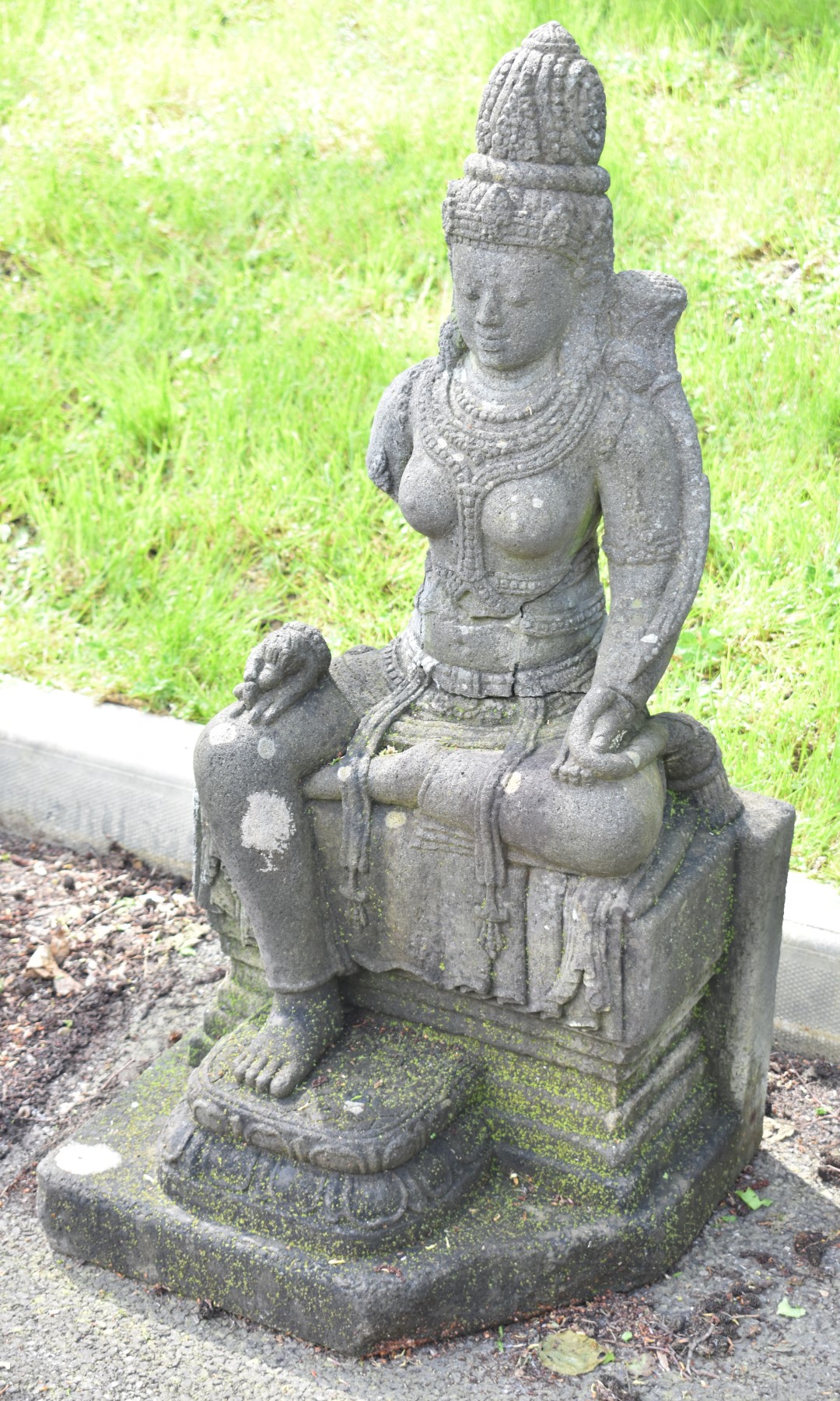 Lava stone sculpture of a seated deity, from the Borobadur temple area, Java, Indonesia, height - Image 2 of 4