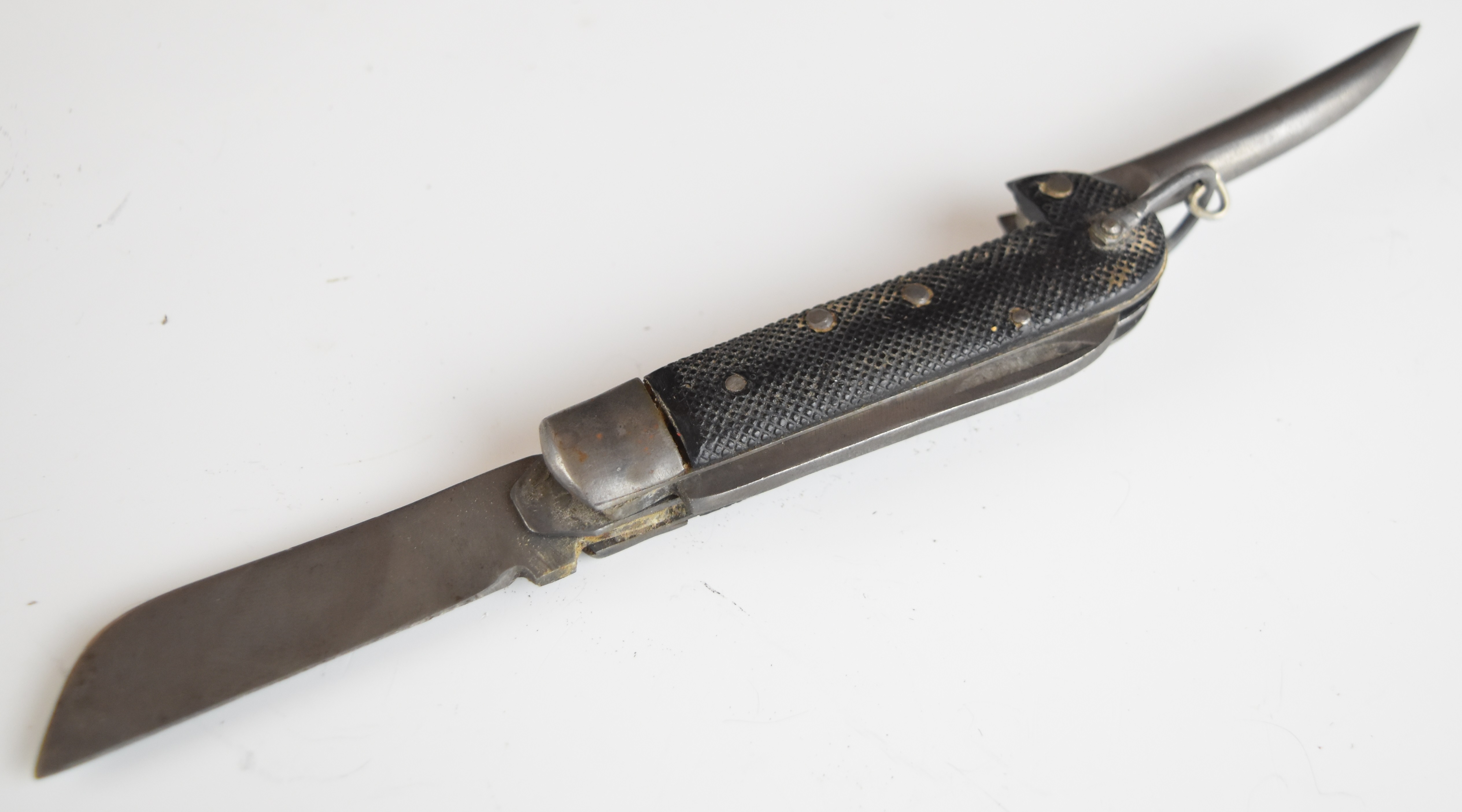 Hunting knife with leather grip, 15.5cm single edged blade and leather sheath, together with - Image 7 of 10