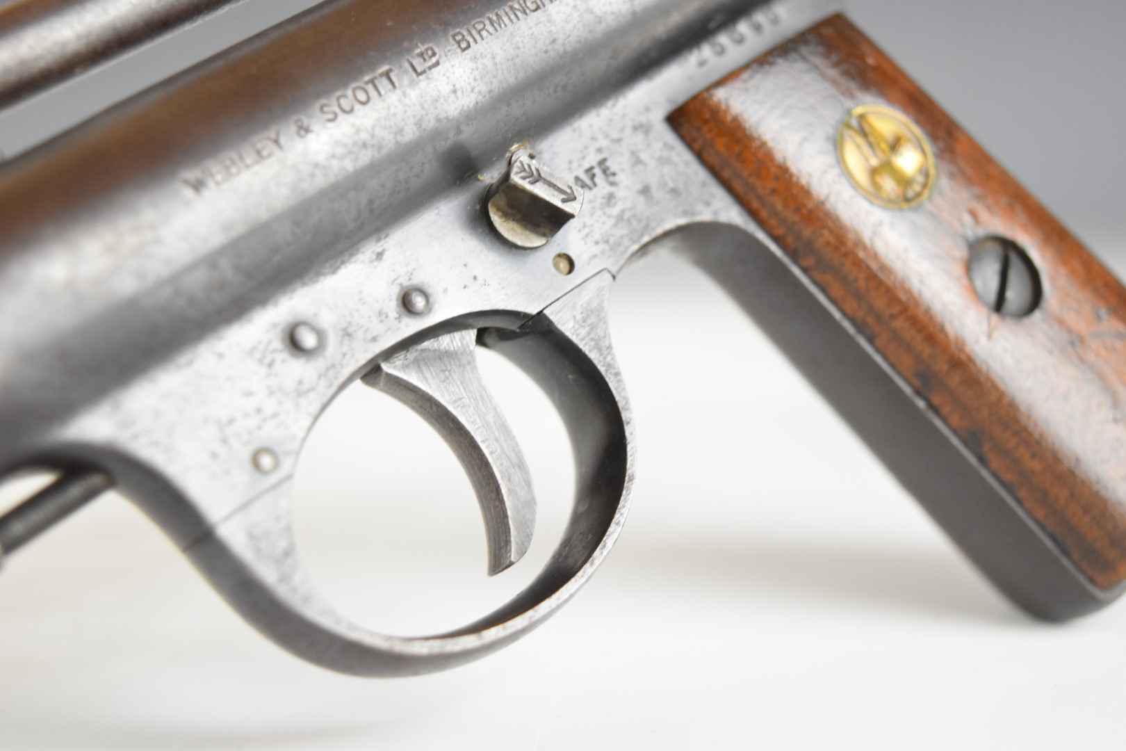 Webley Mark I .177 air pistol with logo inset to the wooden grips and adjustable sights, serial - Image 6 of 13