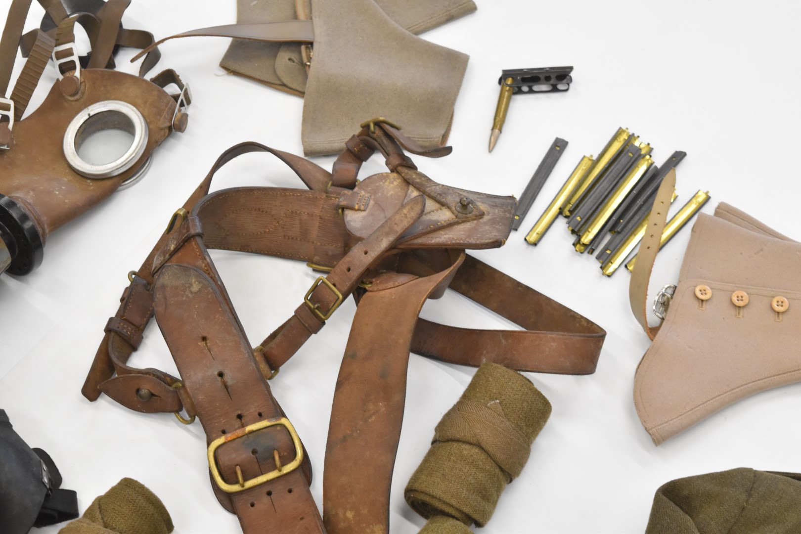 Military equipment including French respirator / gas mask in tin, Sam Browne belt, battle dress - Image 6 of 7