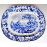 19thC blue and white transfer printed meat platter 'Metropolitan Scenery, view of Greenwich', 45 x
