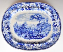 19thC blue and white transfer printed meat platter 'Metropolitan Scenery, view of Greenwich', 45 x