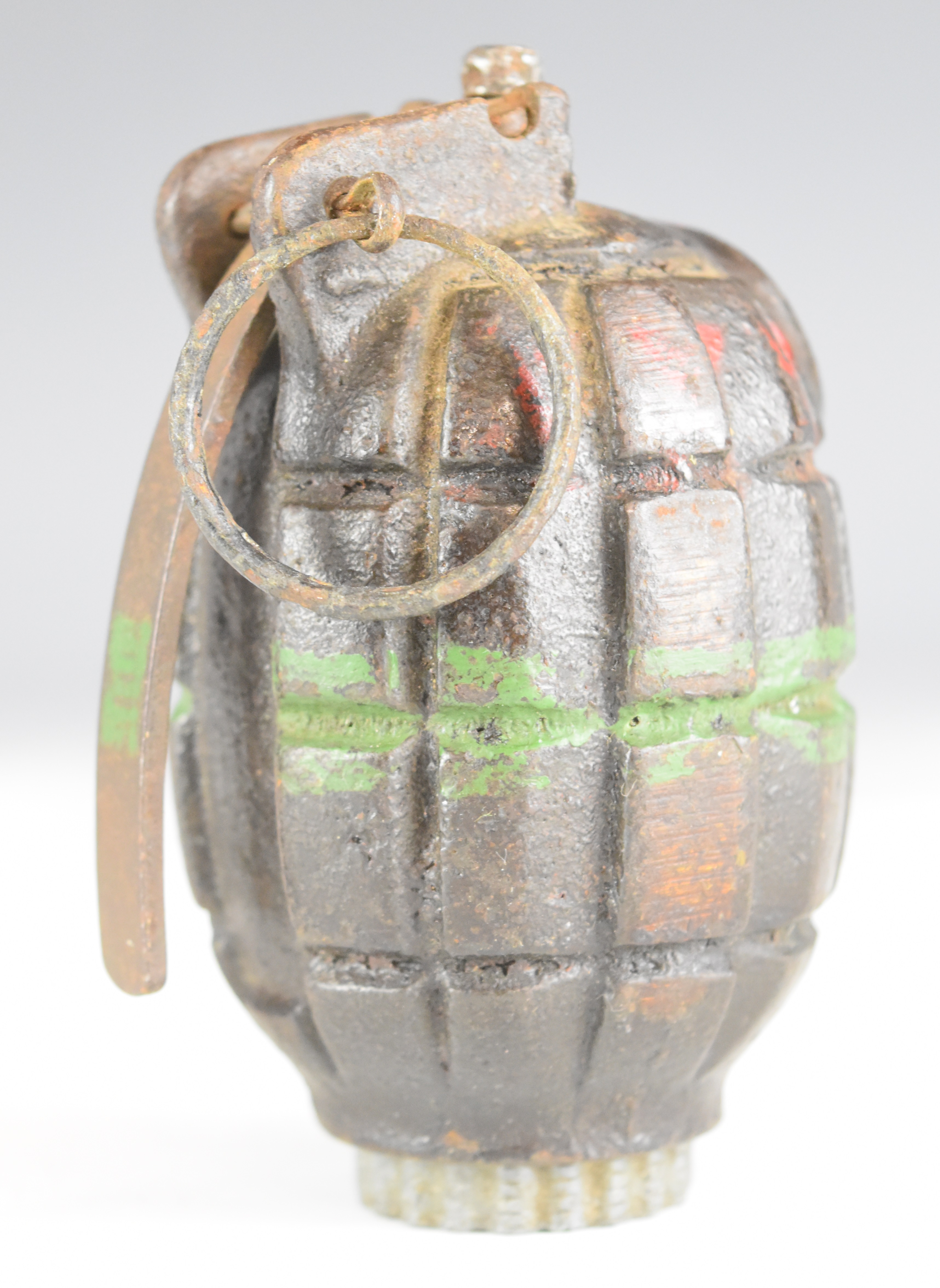 British WW2 inert Mills bomb / grenade stamped No 6 MZ MK I and SRD to alloy screw in base - Image 6 of 10