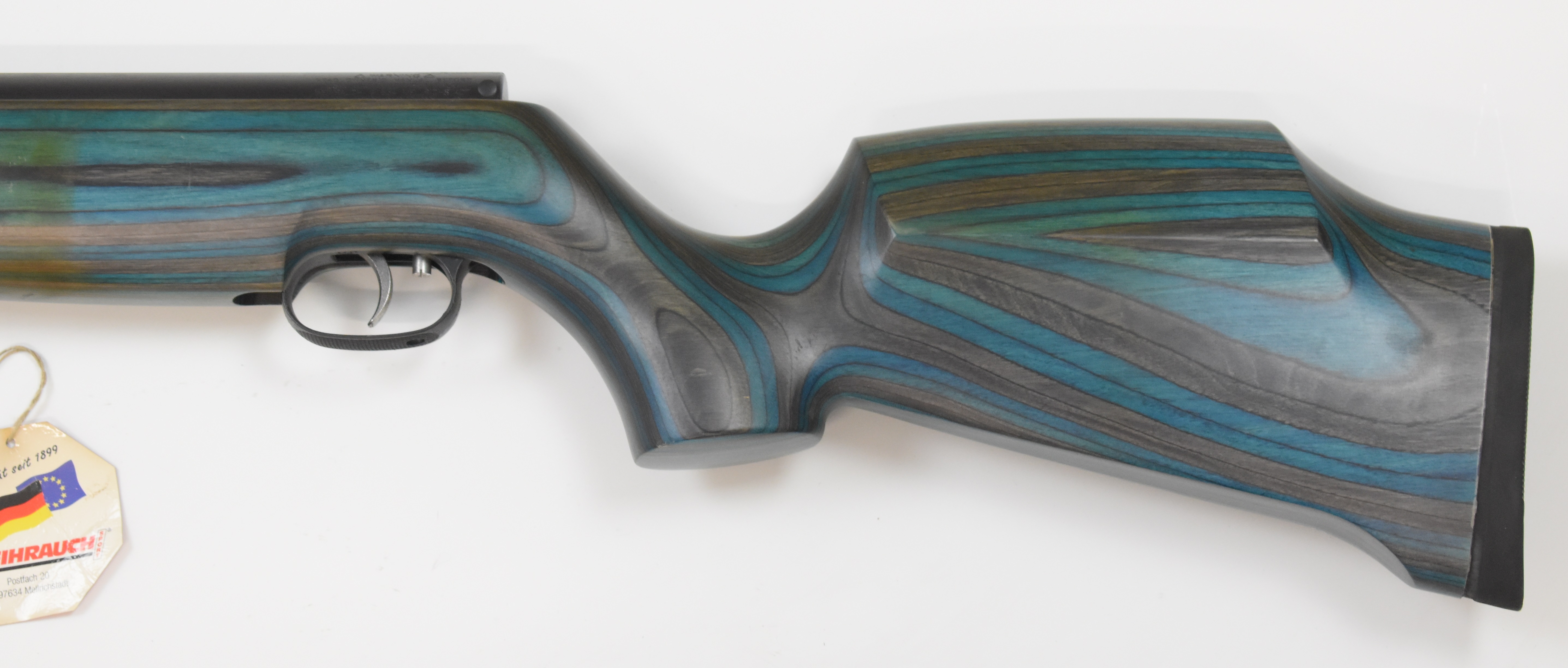 Weihrauch HW97K .177 underlever air rifle with blue laminated show wood stock, semi-pistol grip, - Image 8 of 10