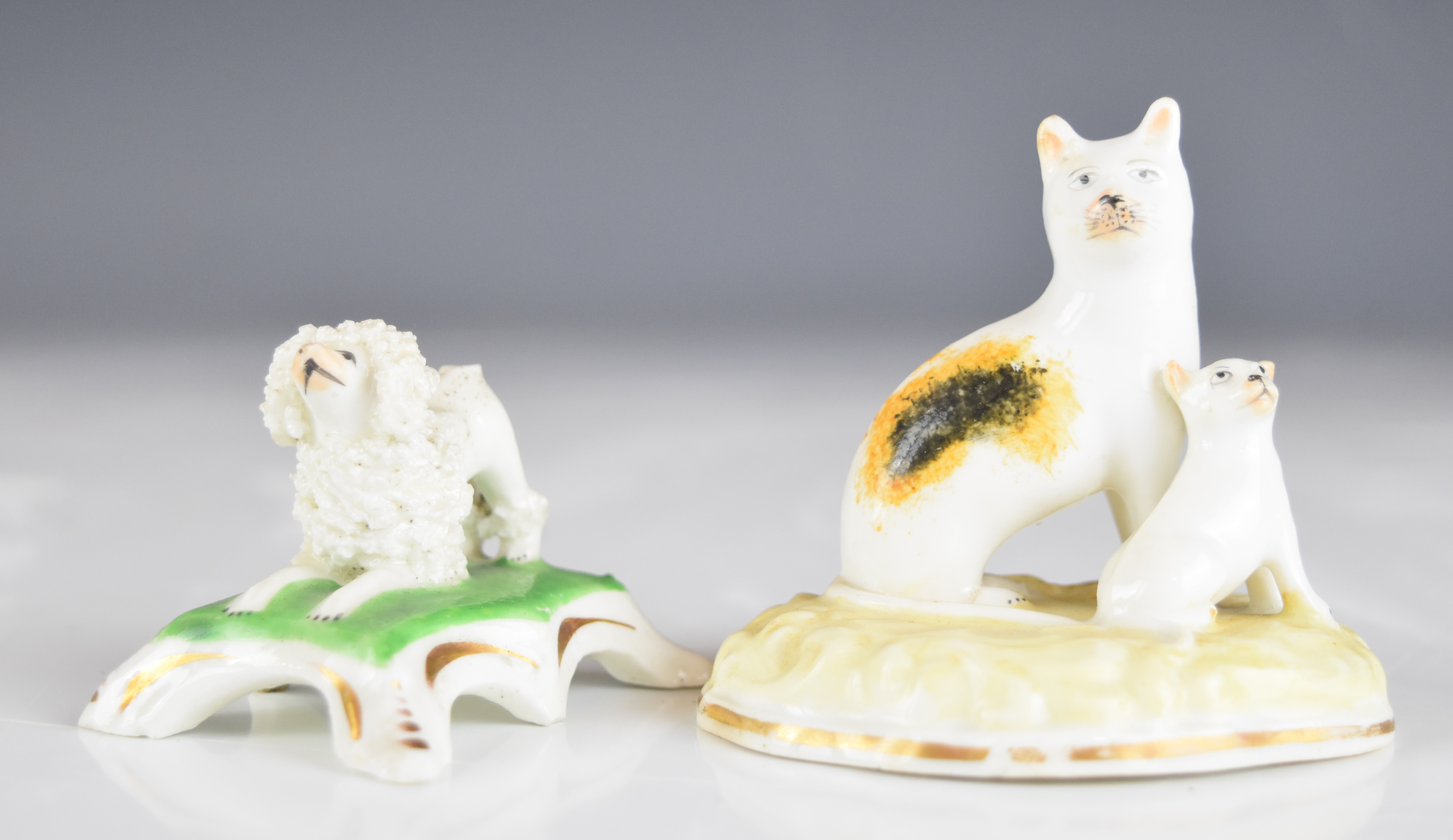 A collection of 19thC miniature Staffordshire and salt glazed stoneware cat and dog figures - Image 5 of 10