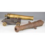 Desk or signalling cannon with with 10 inch bronze barrel, on wooden carriage, together with a 13