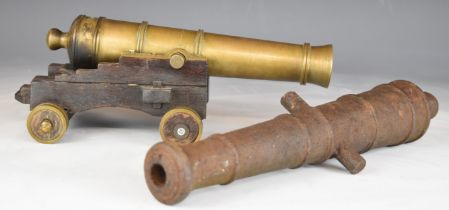 Desk or signalling cannon with with 10 inch bronze barrel, on wooden carriage, together with a 13