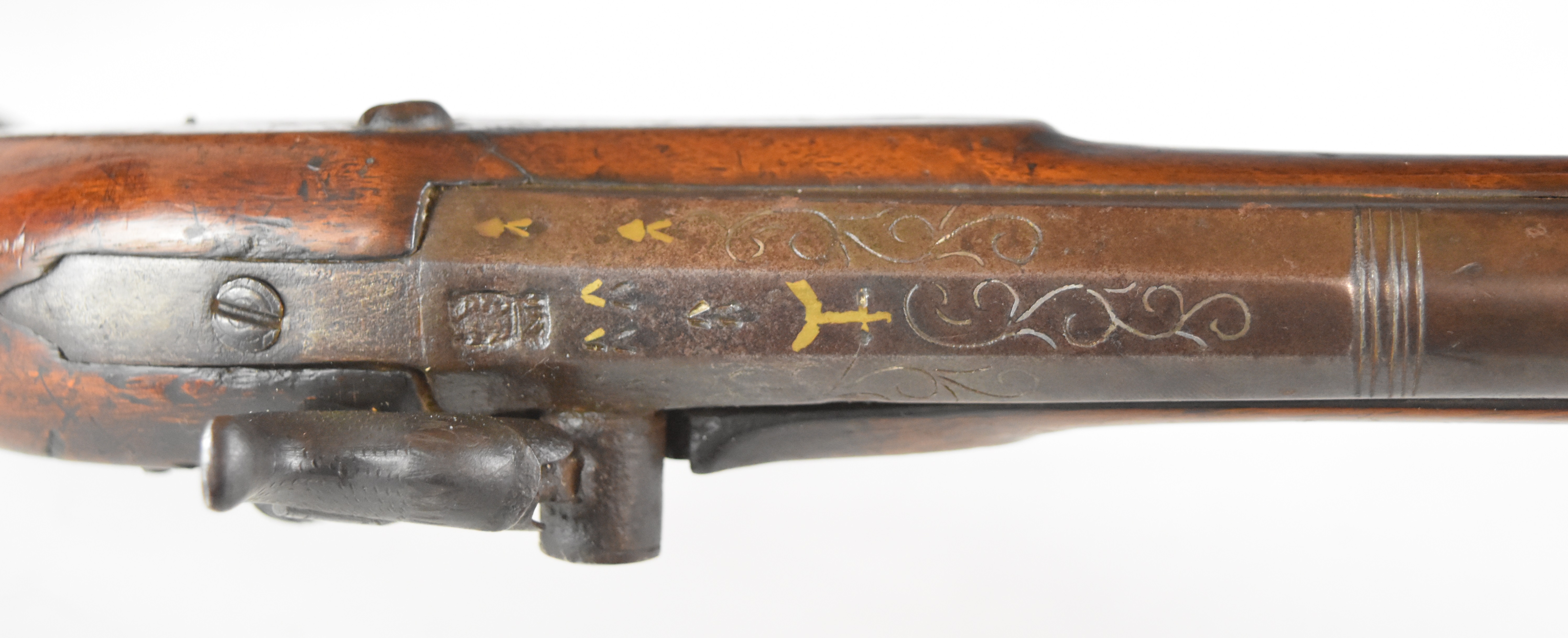 Griffiths percussion converted from flintlock hammer action pistol with named and engraved lock, - Image 12 of 13