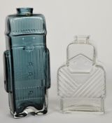 Two Helena Tynell for Riihimaki glass decanters Maaherra Govenor in indigo blue and Isoaito Grandma,