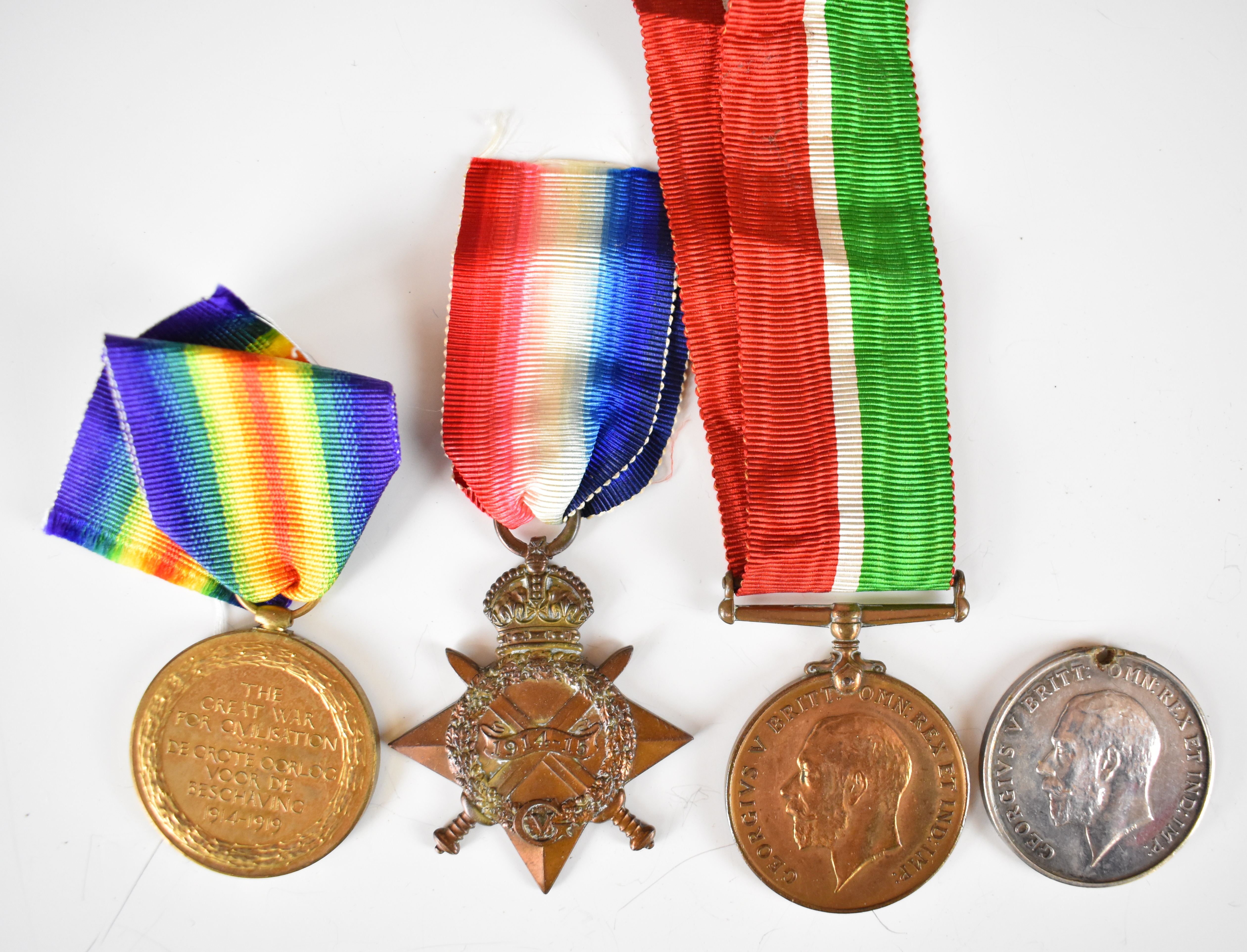 Four WW1 medals comprising War Medal and Mercantile Marine Medal named to Daniel Jones, 1914/1915