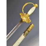 French made court sword retailed by Maria 14 Rue de Septembre Paris with gilt decorated hilt and