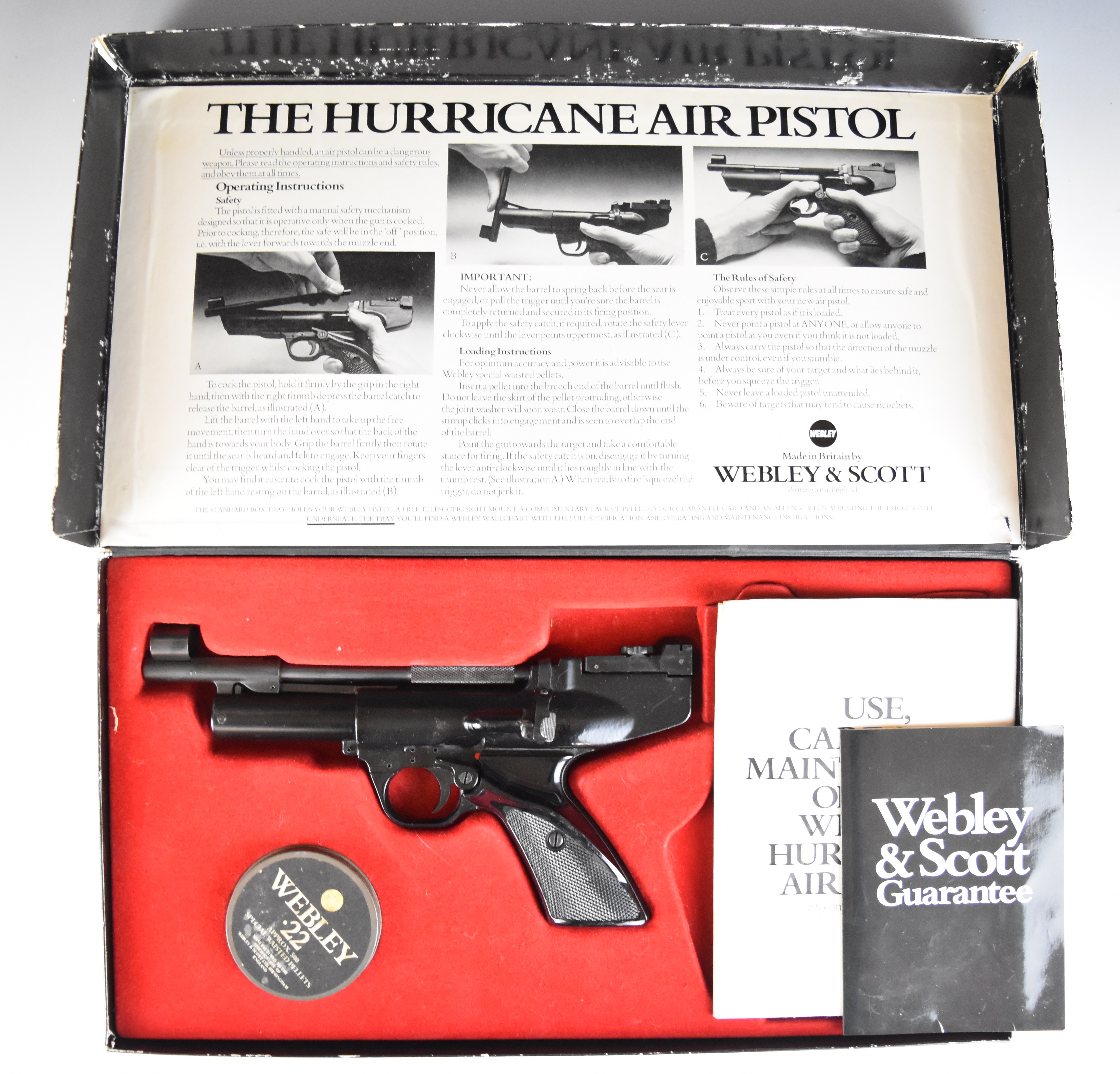 Webley Hurricane .22 target air pistol with shaped and chequered grips and adjustable sights,