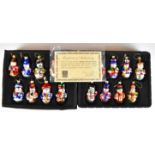 Thomas Pacconi Classics set of 18 glass Snowman Christmas tree baubles, in original wooden case with