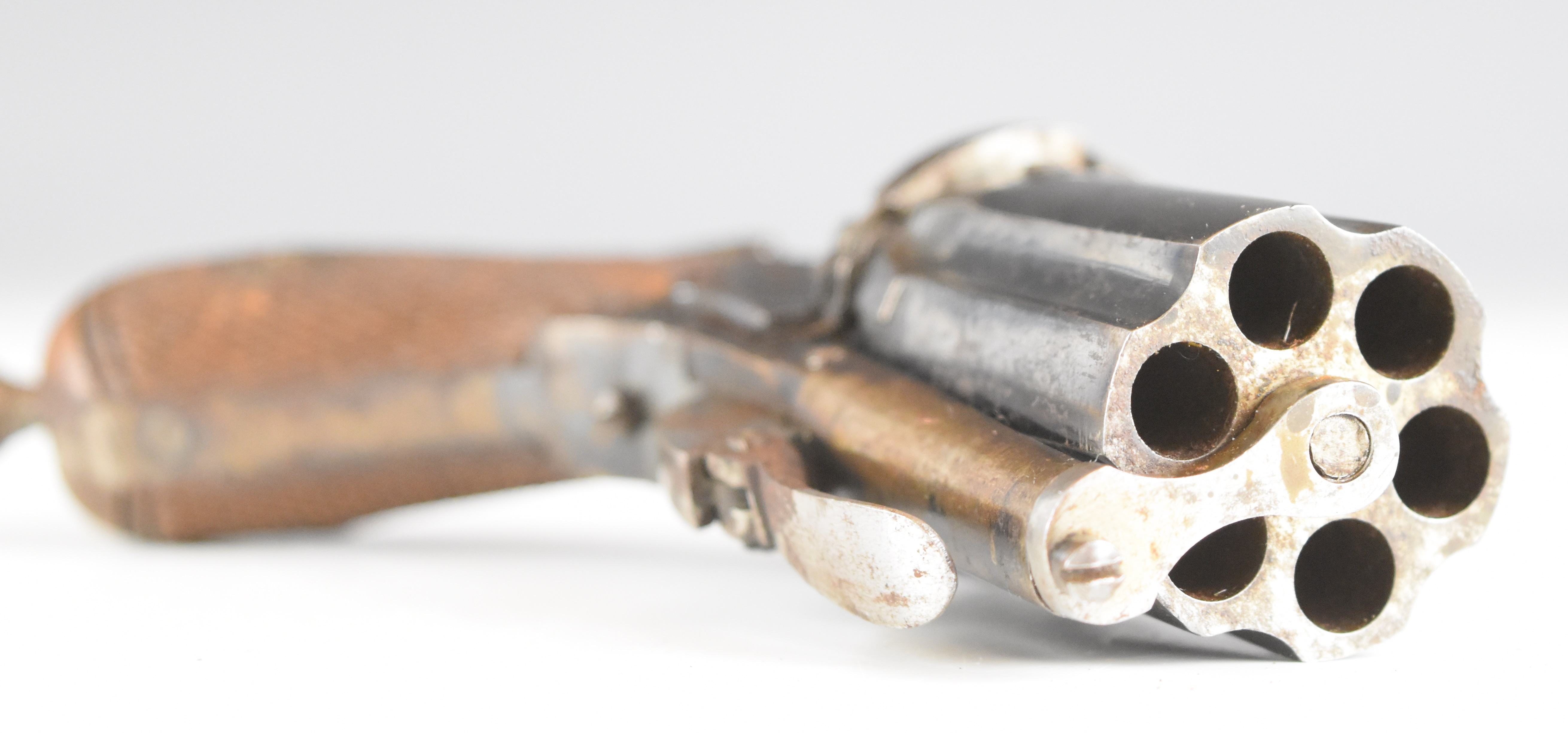 Unnamed 5mm six-shot pinfire hammer action pepperbox pistol/ revolver with chequered wooden grips, - Image 4 of 8