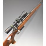 BRNO 527 .222 bolt-action rifle with chequered semi-pistol grip and forend, raised cheek piece,