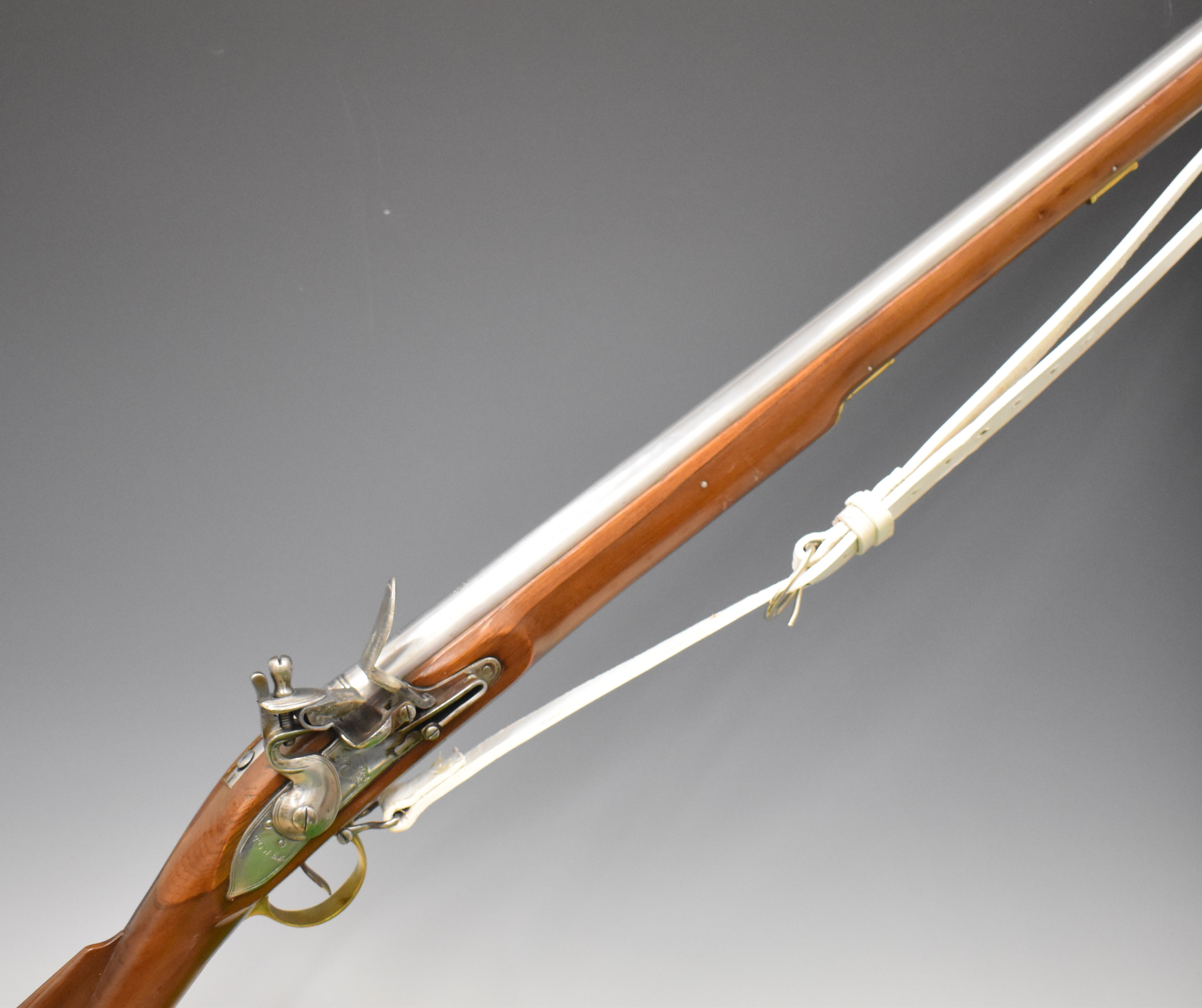 British Brown Bess flintlock musket with 'Tower' and crown over 'GR' cypher to the lock, brass
