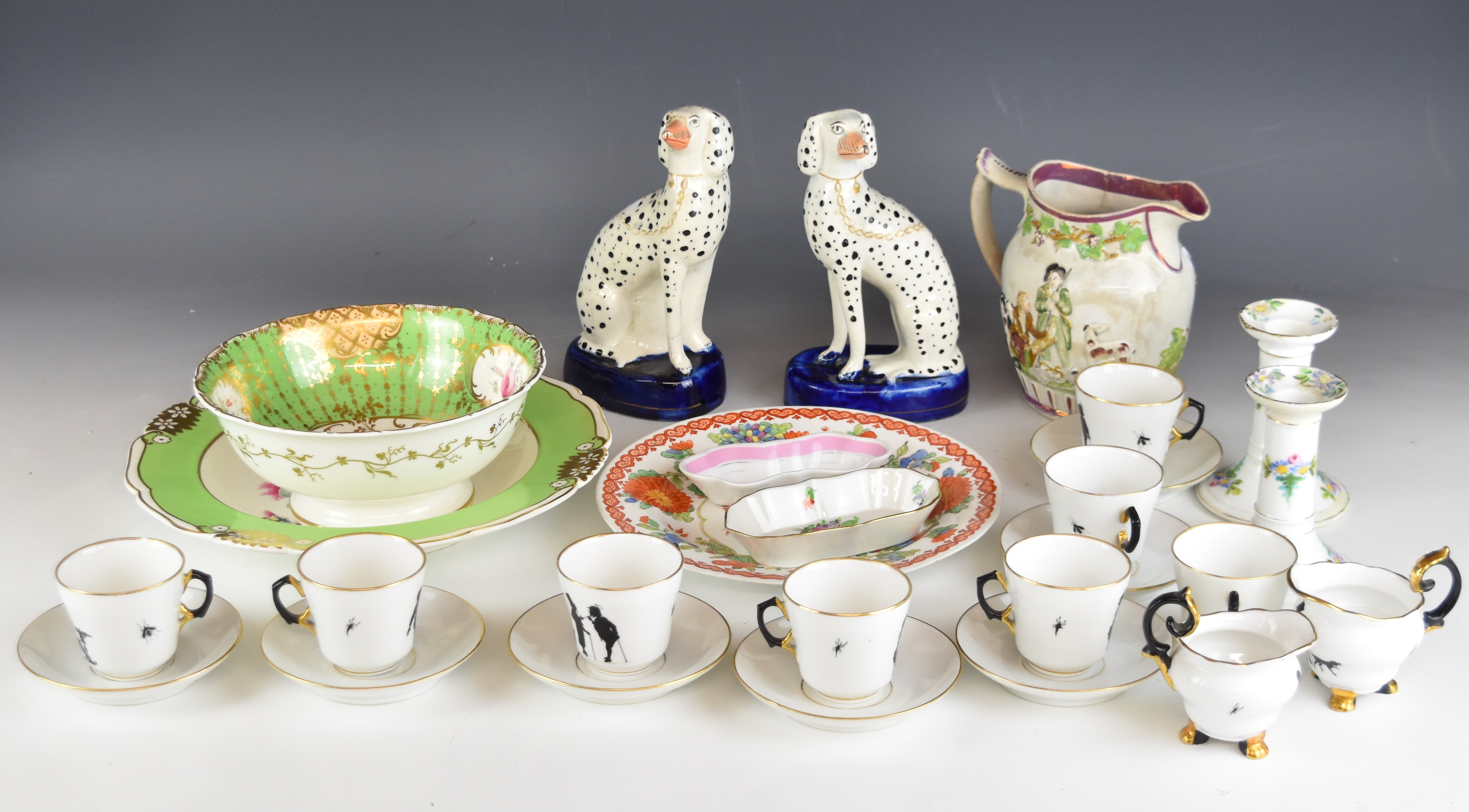 Pirkenhammer porcelain silhouette coffee ware, Herend, Spode and Staffordshire ware etc, tallest