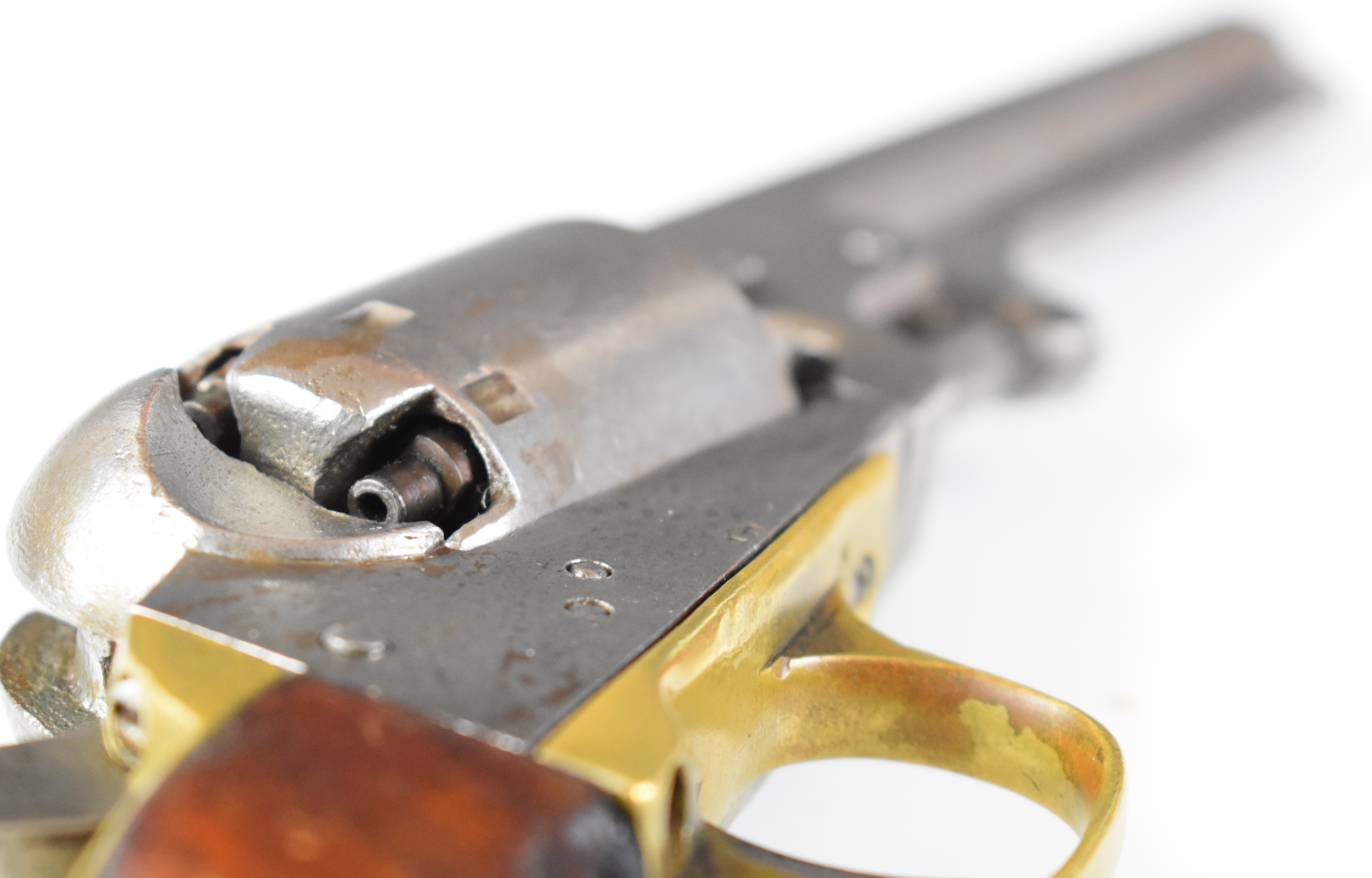 Manhattan Navy .36 five-shot single-action revolver with brass trigger guard and grip strap, - Bild 15 aus 20