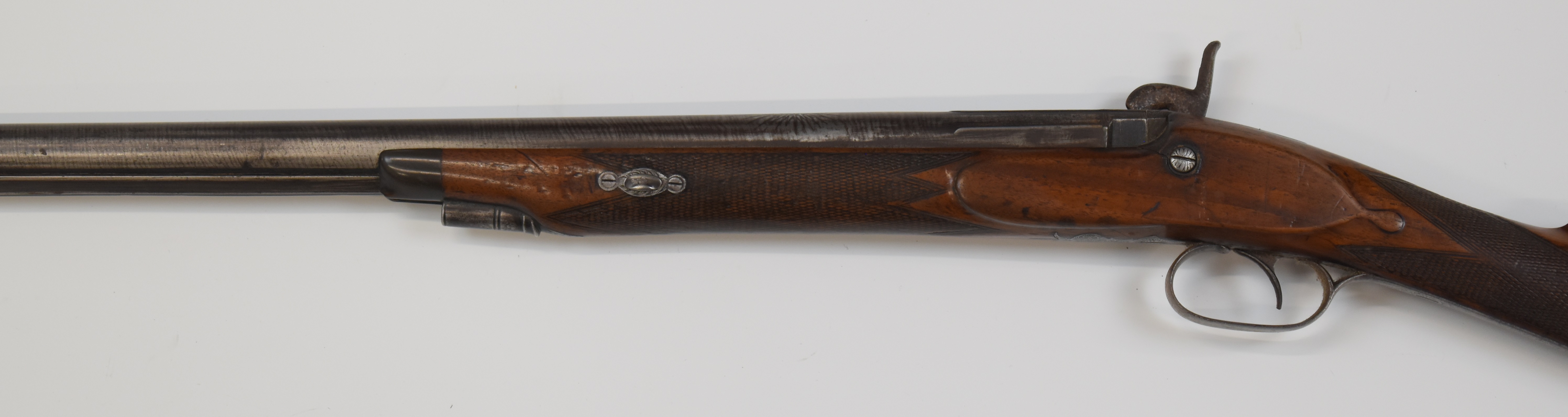 Indistinctly named 12 bore percussion hammer action muzzle loading sporting gun with engraved scenes - Image 9 of 10