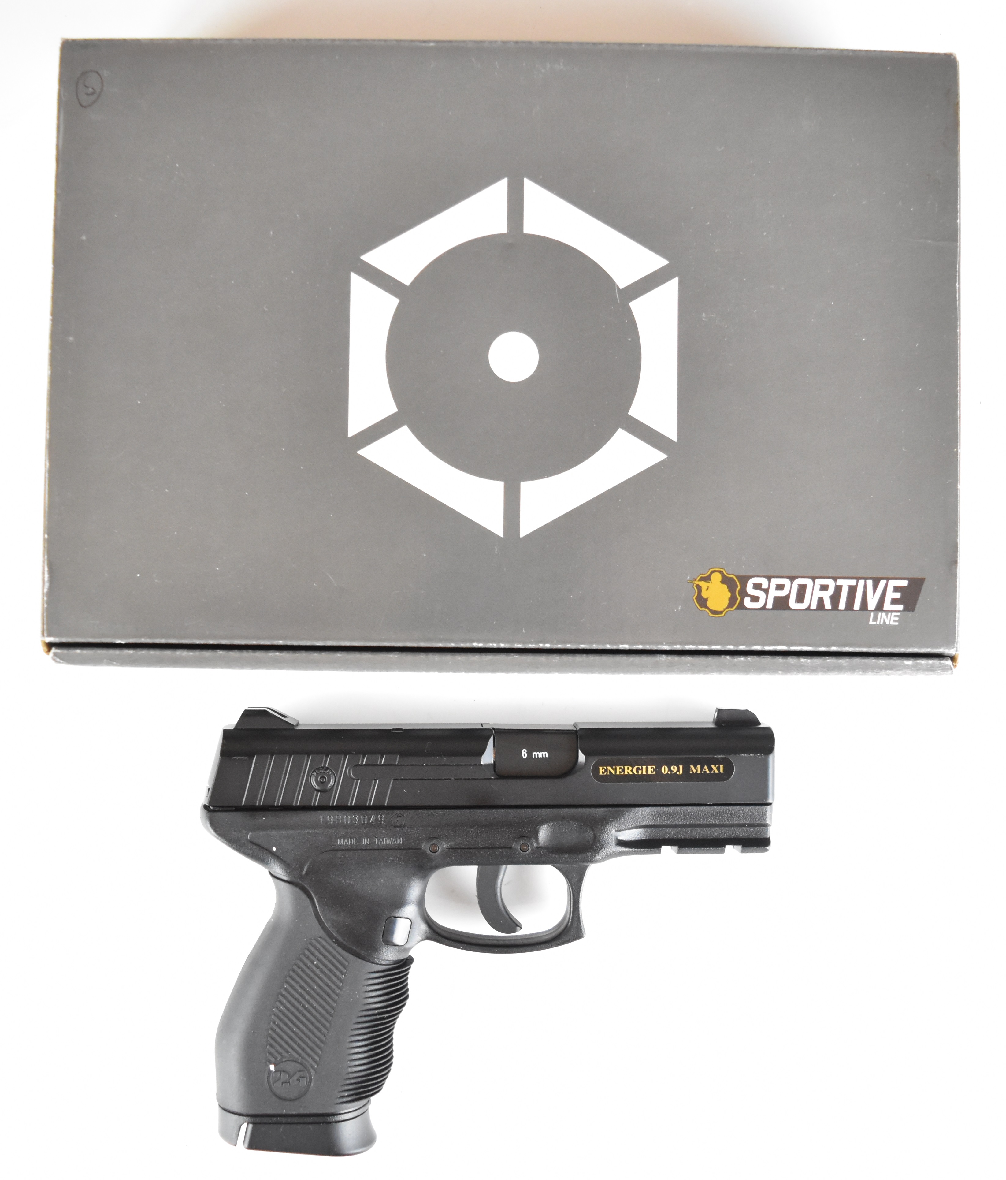 Cybergun 24/7 6mm CO2 airsoft pistol with textured rubber grips, multi-shot magazine and fixed