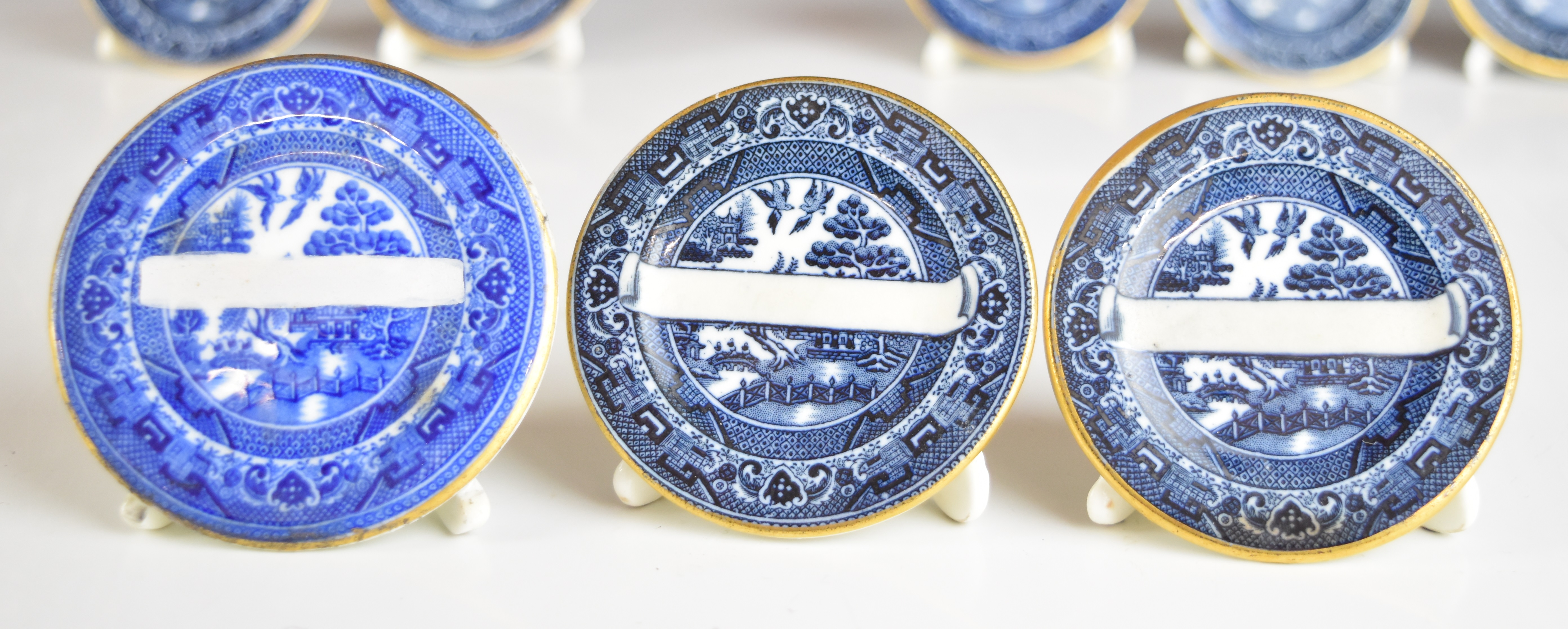 Twelve 19thC blue and white transfer printed circular place name plaques in the form of miniature - Image 3 of 6