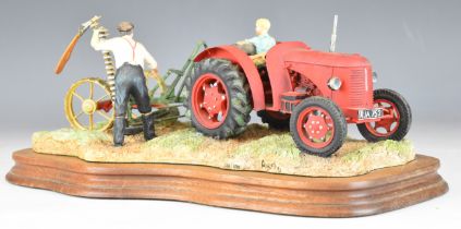 Border Fine Arts David Brown Cropmaster tractor model 'First Cut' by Ray Ayres on base, height 15