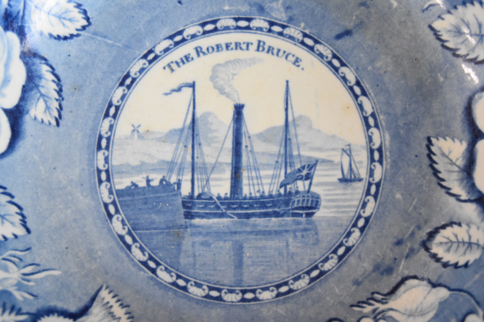 19thC blue and white pedestal bowl and dish entitled 'Bohemian Chatterer' and The Robert Bruce, - Image 2 of 12