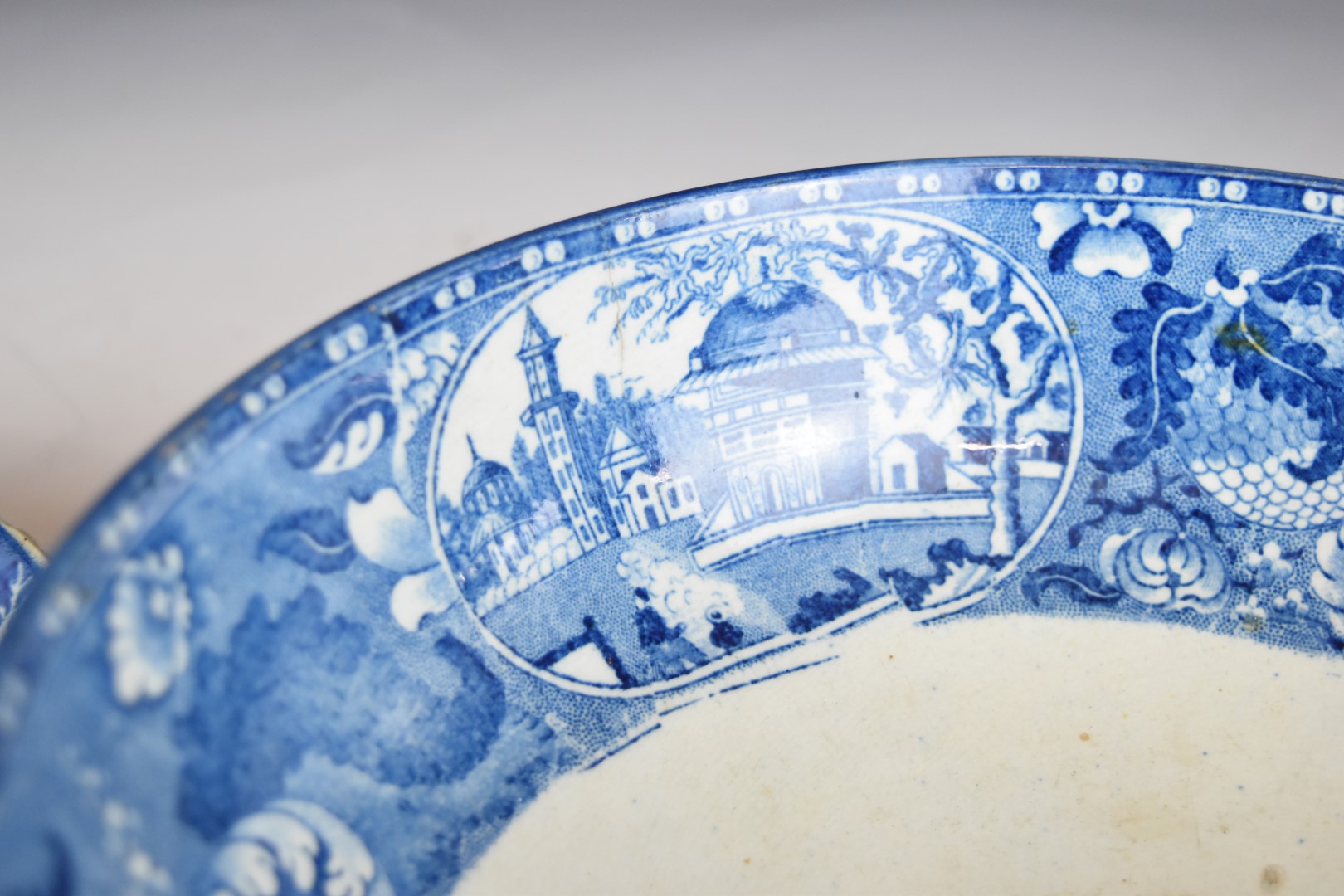 19thC blue and white pedestal bowl and dish entitled 'Bohemian Chatterer' and The Robert Bruce, - Image 5 of 12