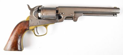 Manhattan Navy .36 five-shot single-action revolver with brass trigger guard and grip strap,