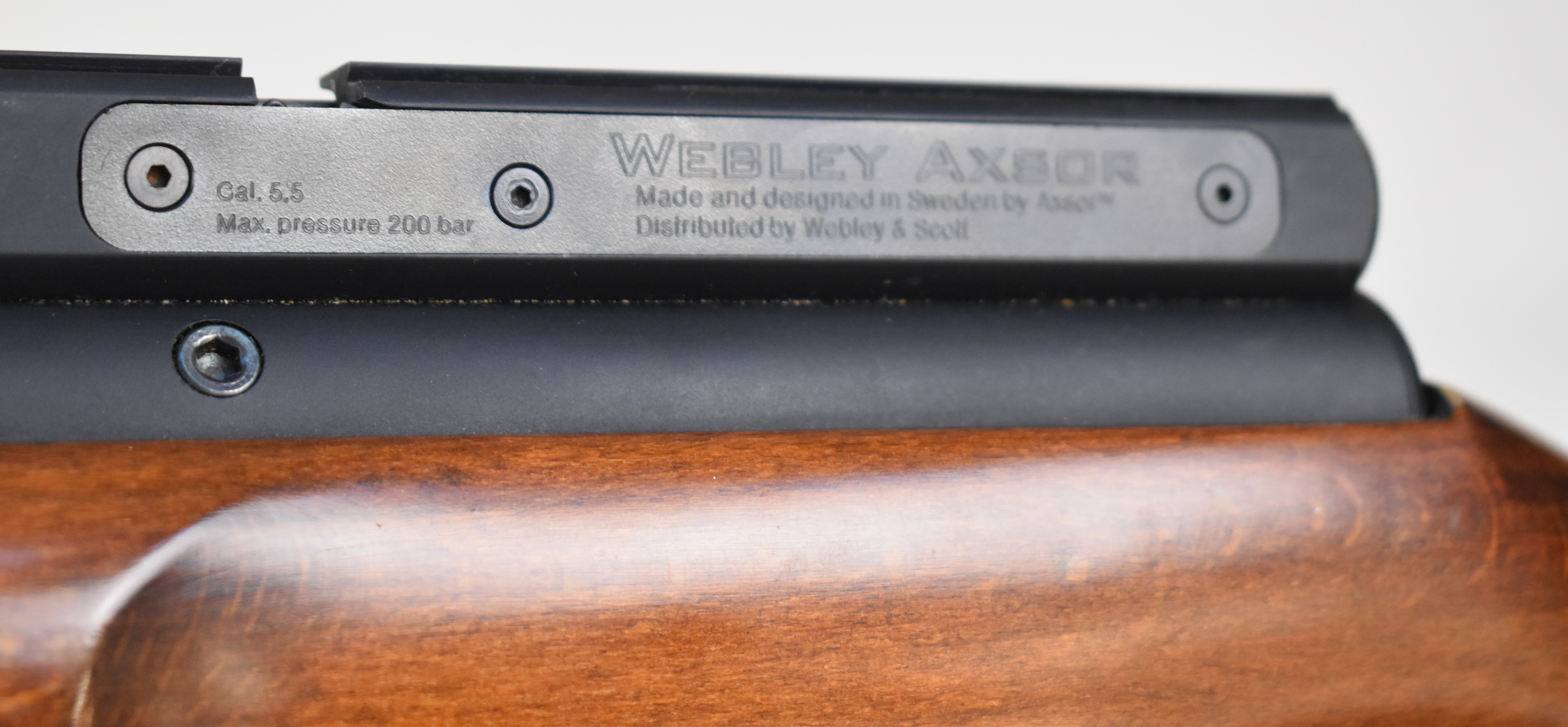 Webley Axsor .22 PCP air rifle with chequered semi-pistol grip and forend, raised cheek piece, - Image 10 of 10