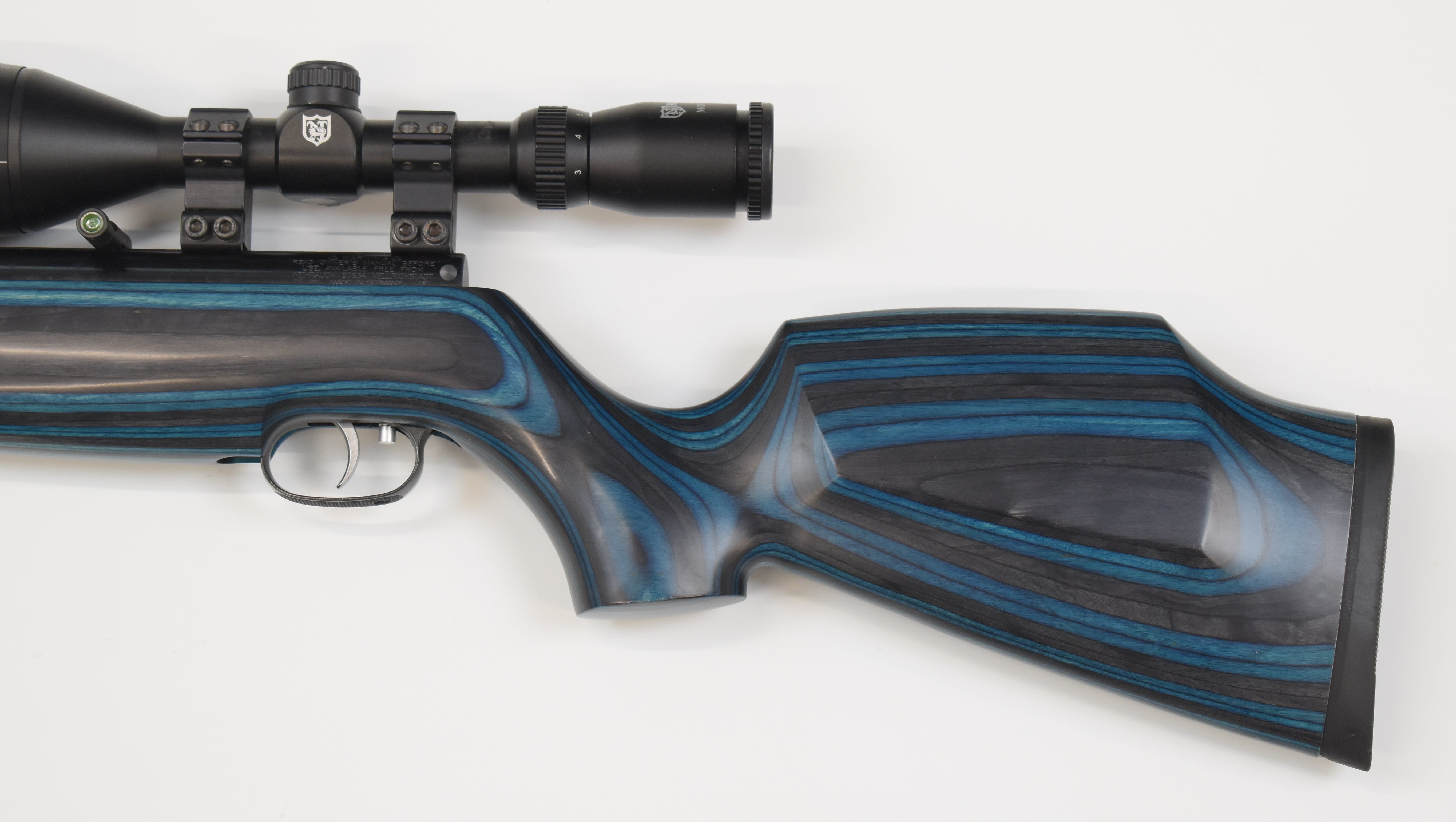 Weihrauch HW97K .22 underlever air rifle with blue laminated show wood stock, semi-pistol grip, - Image 7 of 10