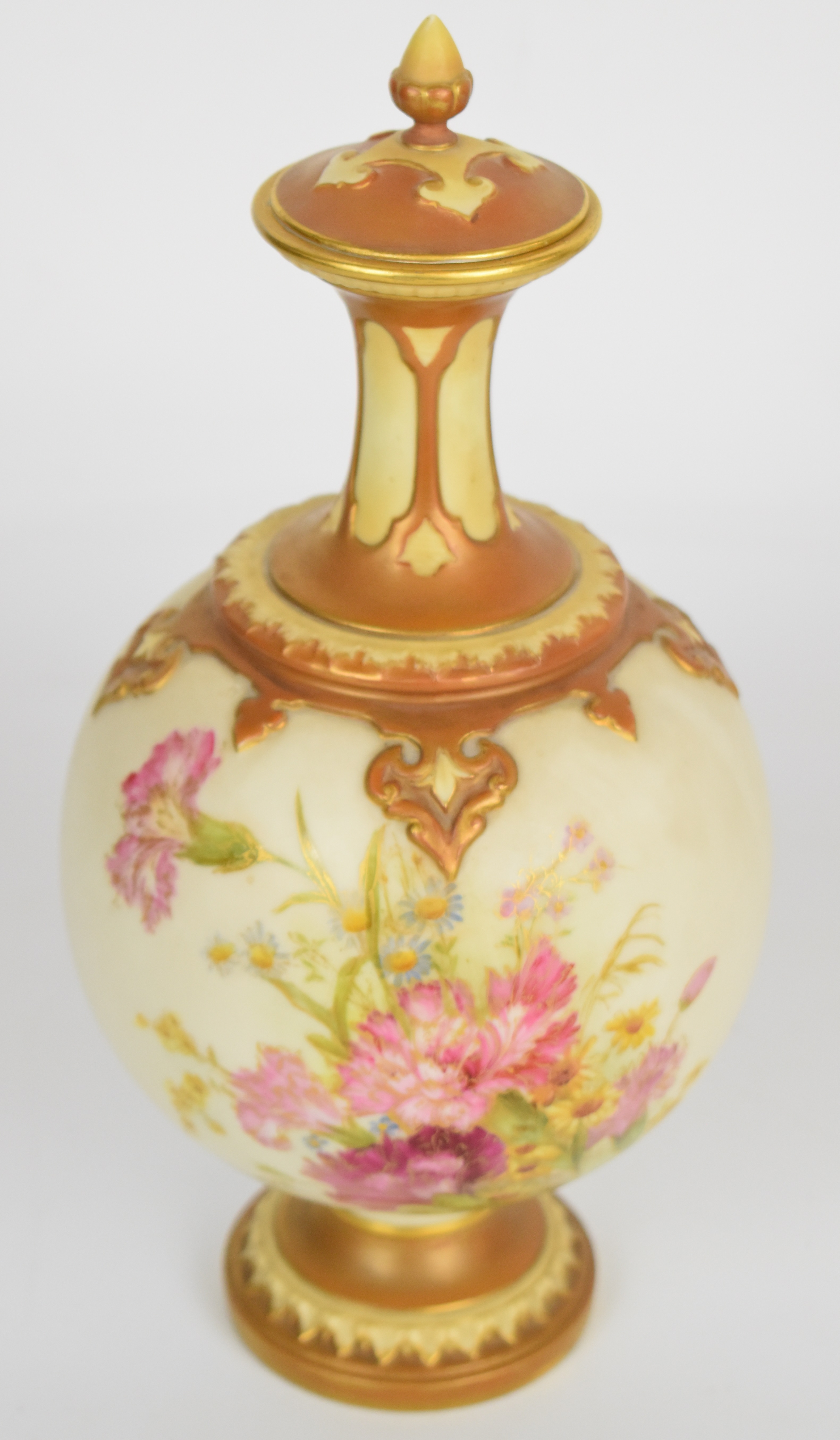 Royal Worcester blush ivory covered pedestal vase with flower decoration, height 30.5cm