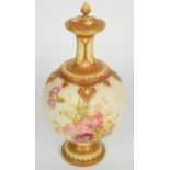 Royal Worcester blush ivory covered pedestal vase with flower decoration, height 30.5cm