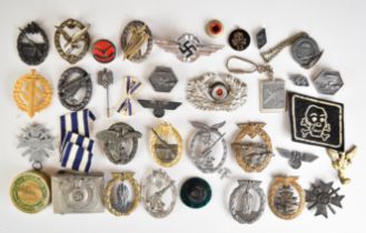 Replica German WW2 Nazi Third Reich badges, insignia and medals including High Seas Fleet, Artillery