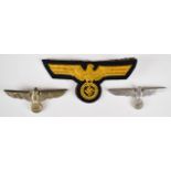 Three German WW2 Nazi Third Reich Eagle badges including a cloth example