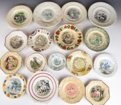 19thC nursery ware plates, mostly featuring dogs / children including The Romp, Docility, My Noble