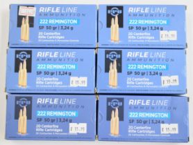 One-hundred-and-twenty .222 Remington PPU Rifle Line rifle cartridges, all in original boxes. PLEASE