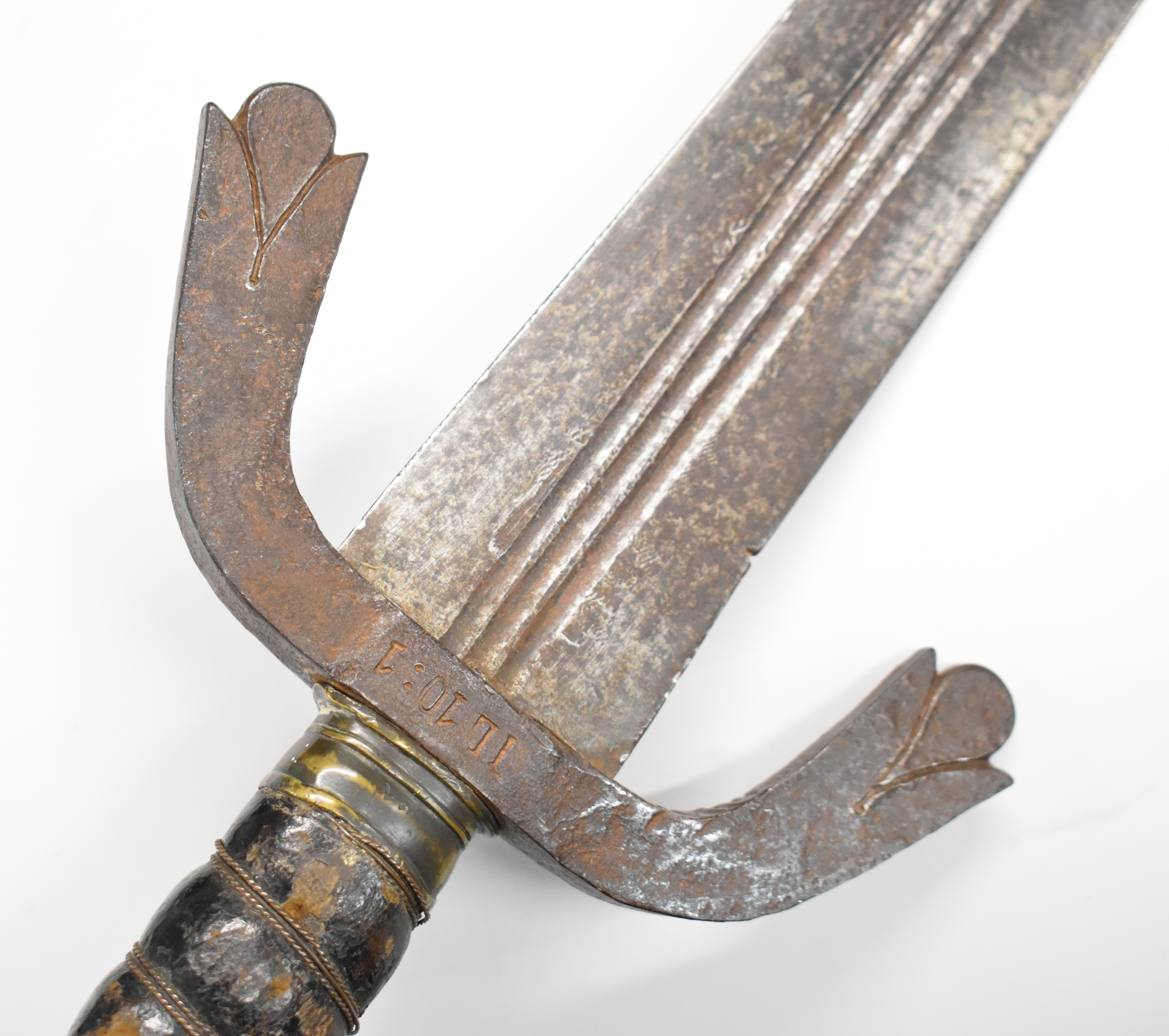 Executioner's sword with leather covered grip, downswept cross guard stamped IL10:1 and K2.3, 85cm - Image 10 of 11