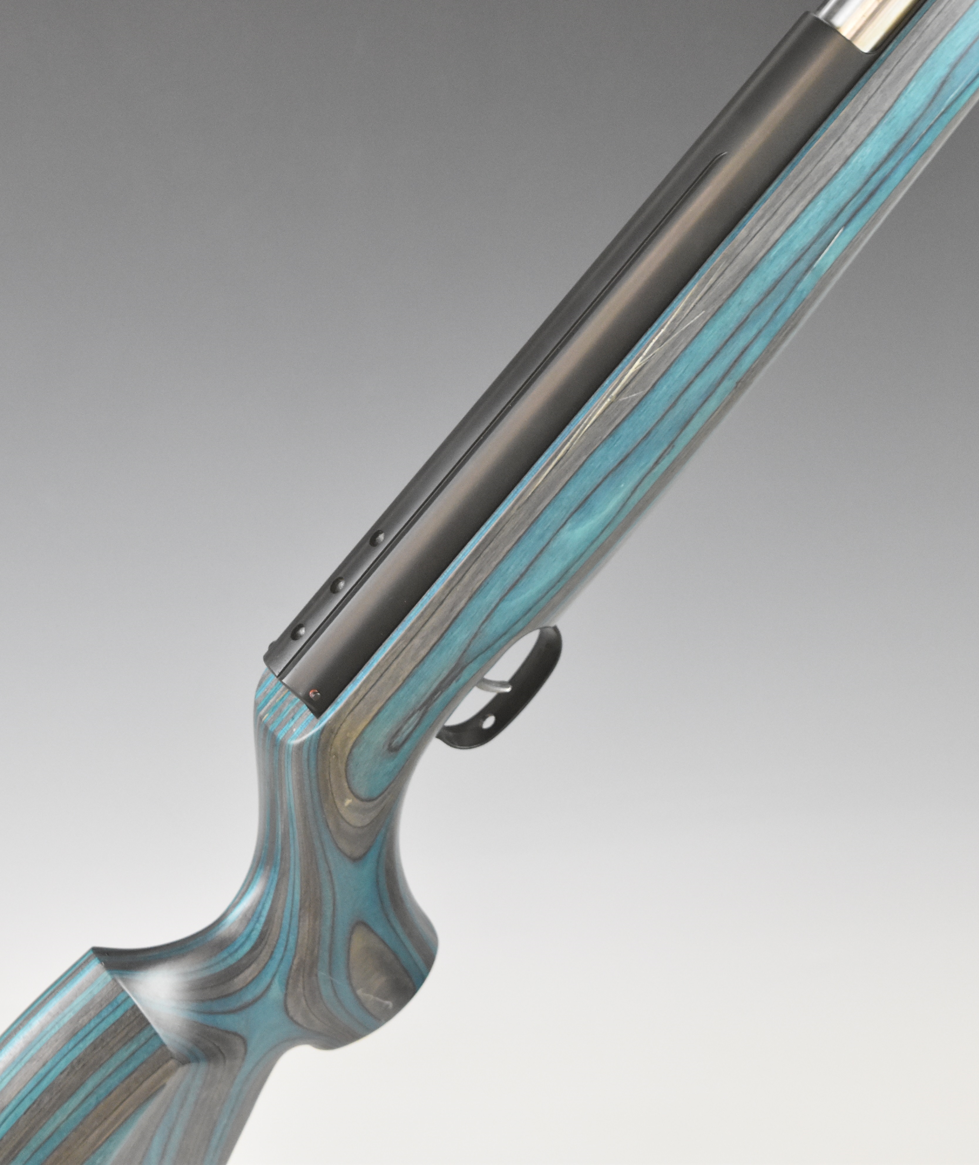 Weihrauch HW97K .177 underlever air rifle with blue laminated show wood stock, semi-pistol grip,