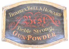 Trimbey, Bell & Howard Best Treble Strong Gun-Powder wooden shop display or advertising sign, 64 x