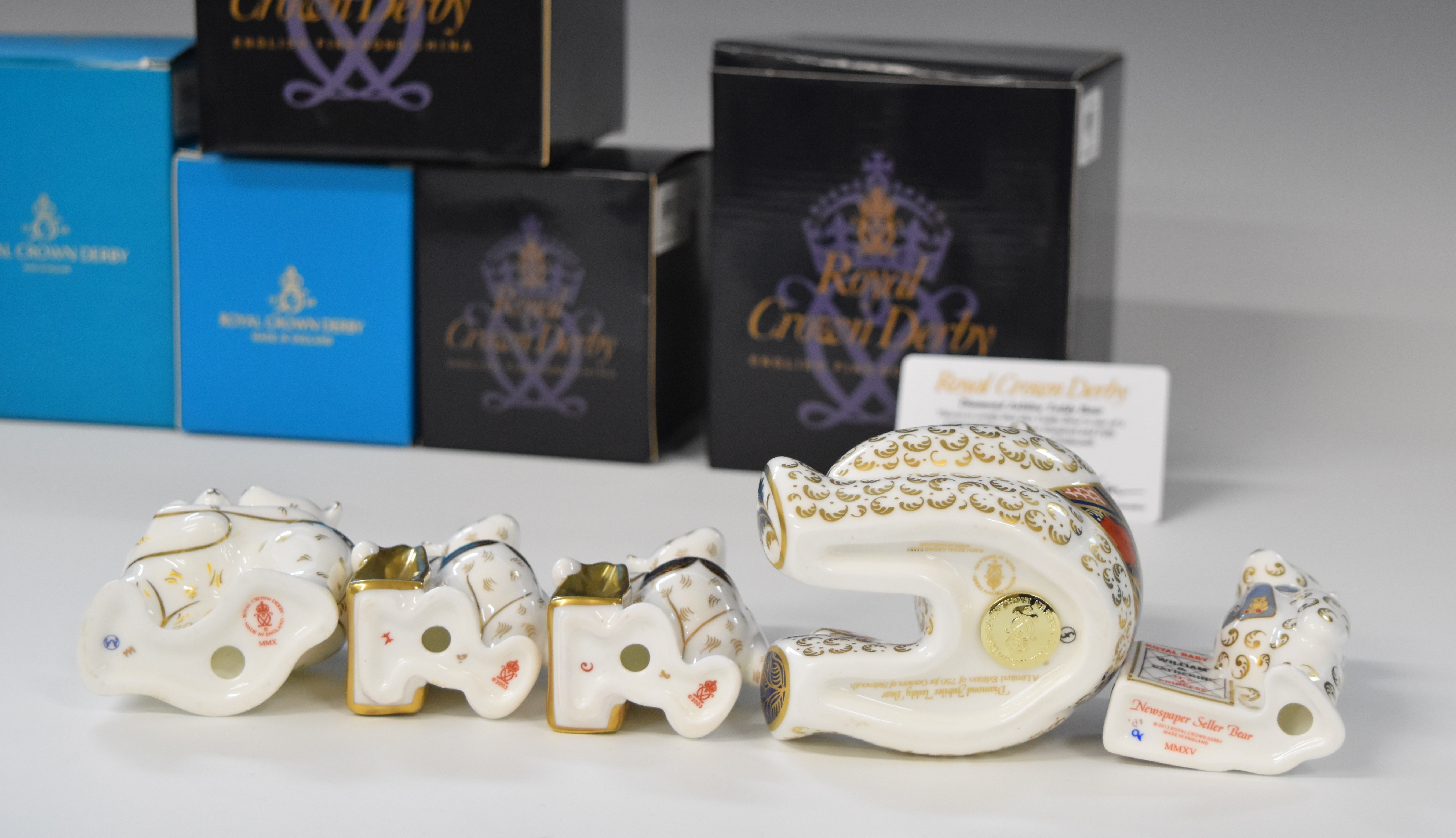 Five Royal Crown Derby paperweights comprising limited edition Diamond Jubilee Teddy Bear, Dave - Image 9 of 10