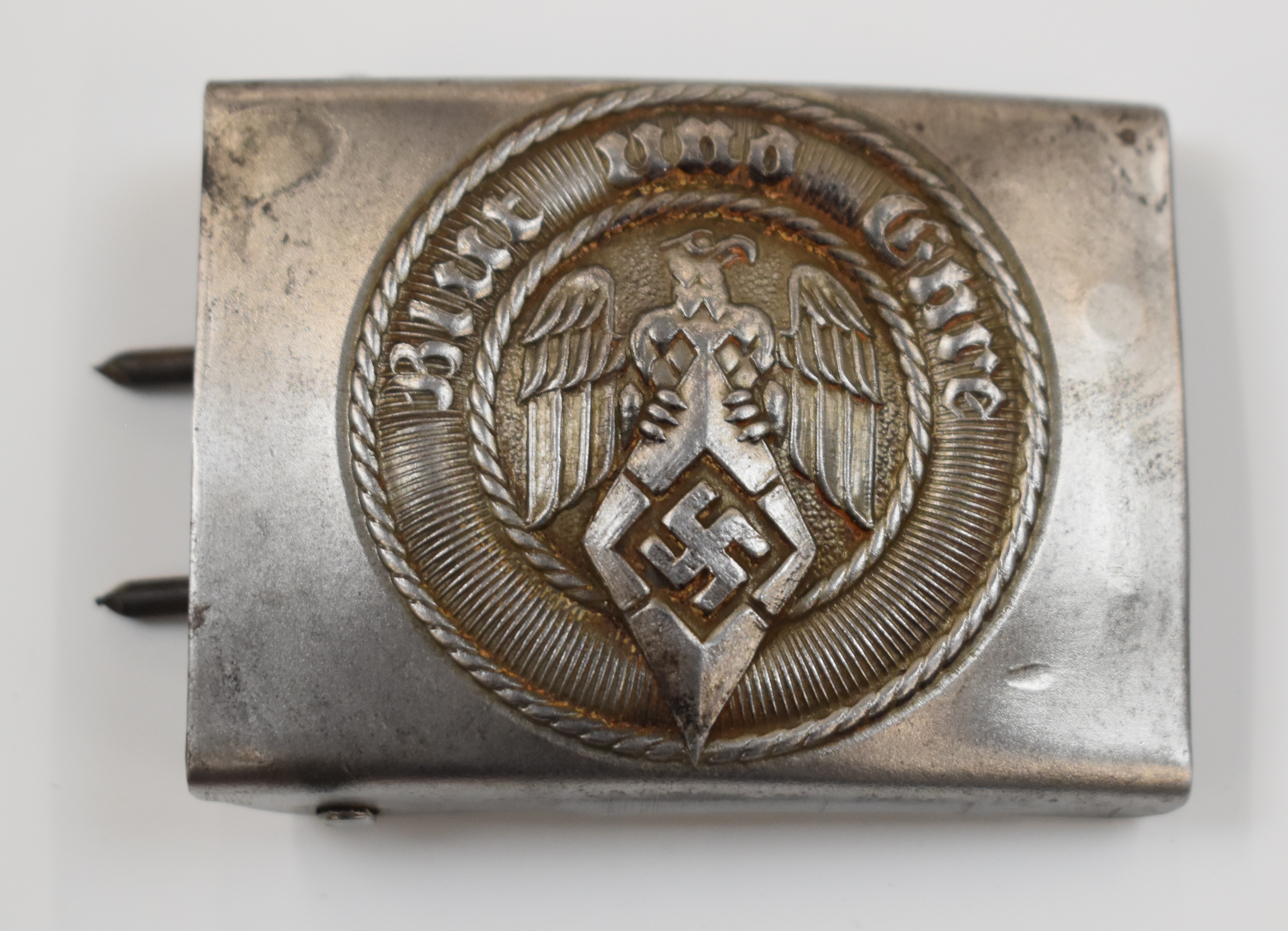 German WW2 Nazi Third Reich Hitler Youth belt buckle with Ges Gesch and maker's mark to reverse