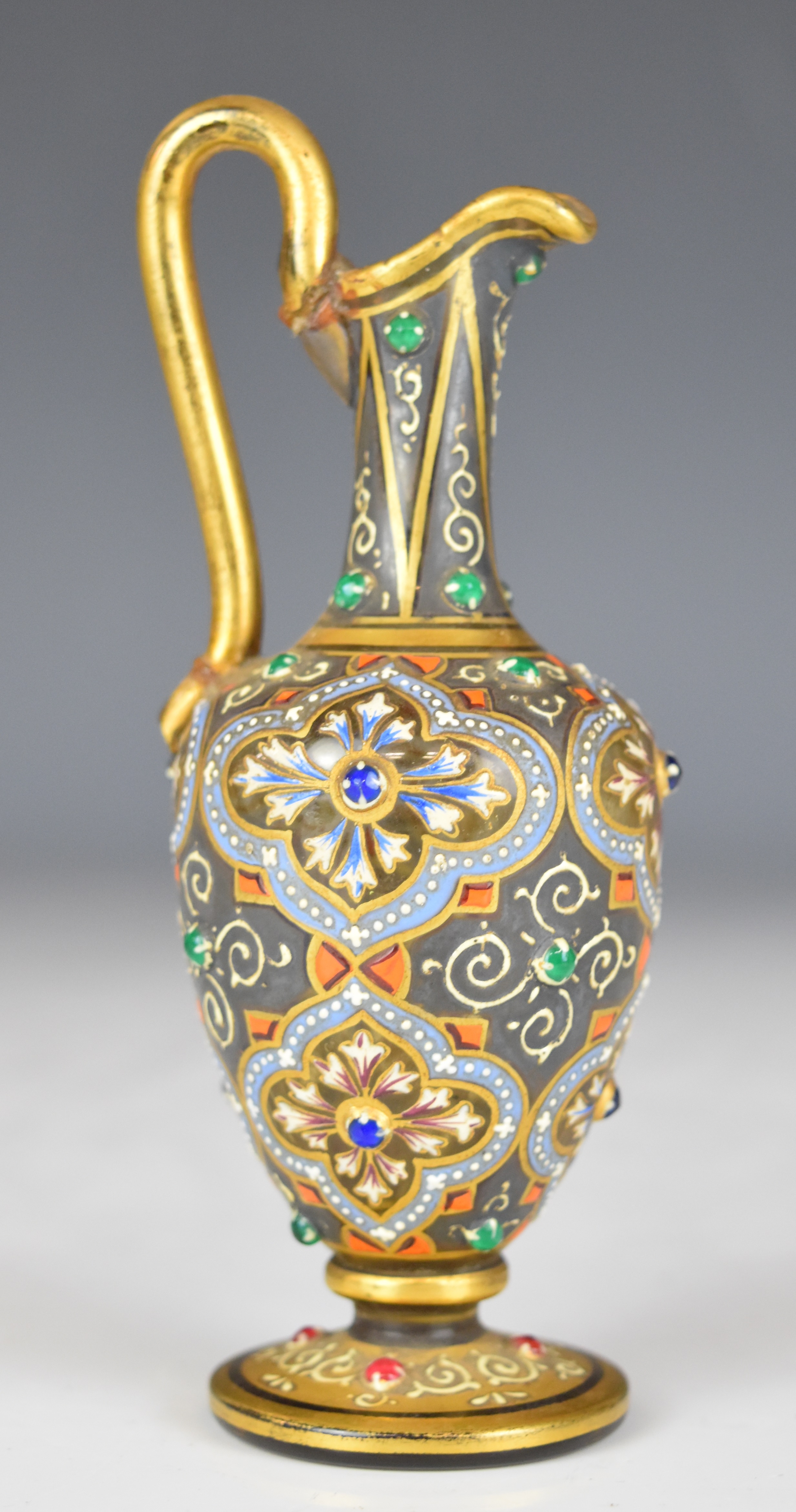 Moser glass pedestal ewer with gilt, enamelled and jewelled decoration, signed and numbered '2206 - Image 7 of 12