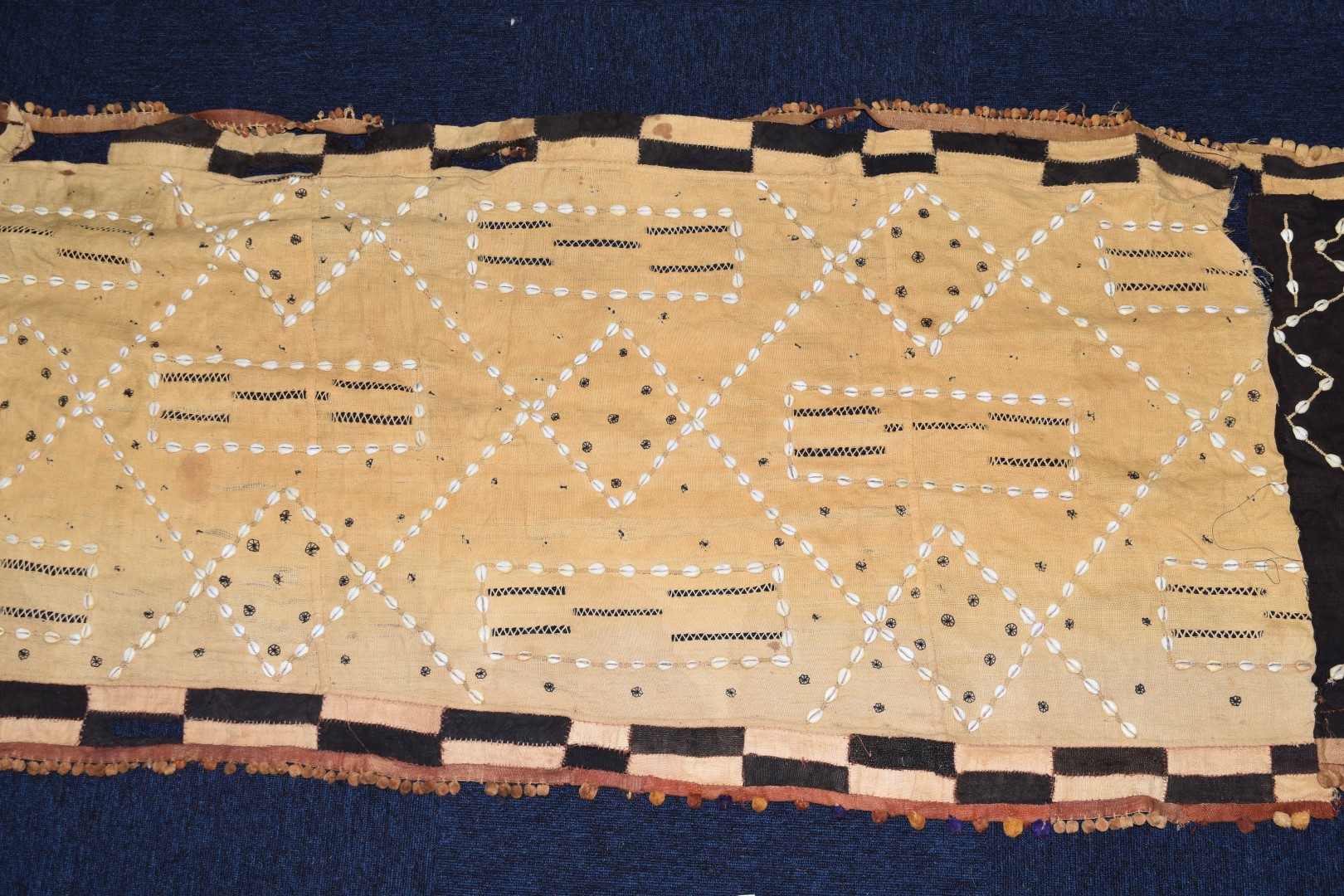 Four probably late 19th / 20thC African tribal embroidered tapestries or wall hangings with - Image 9 of 10