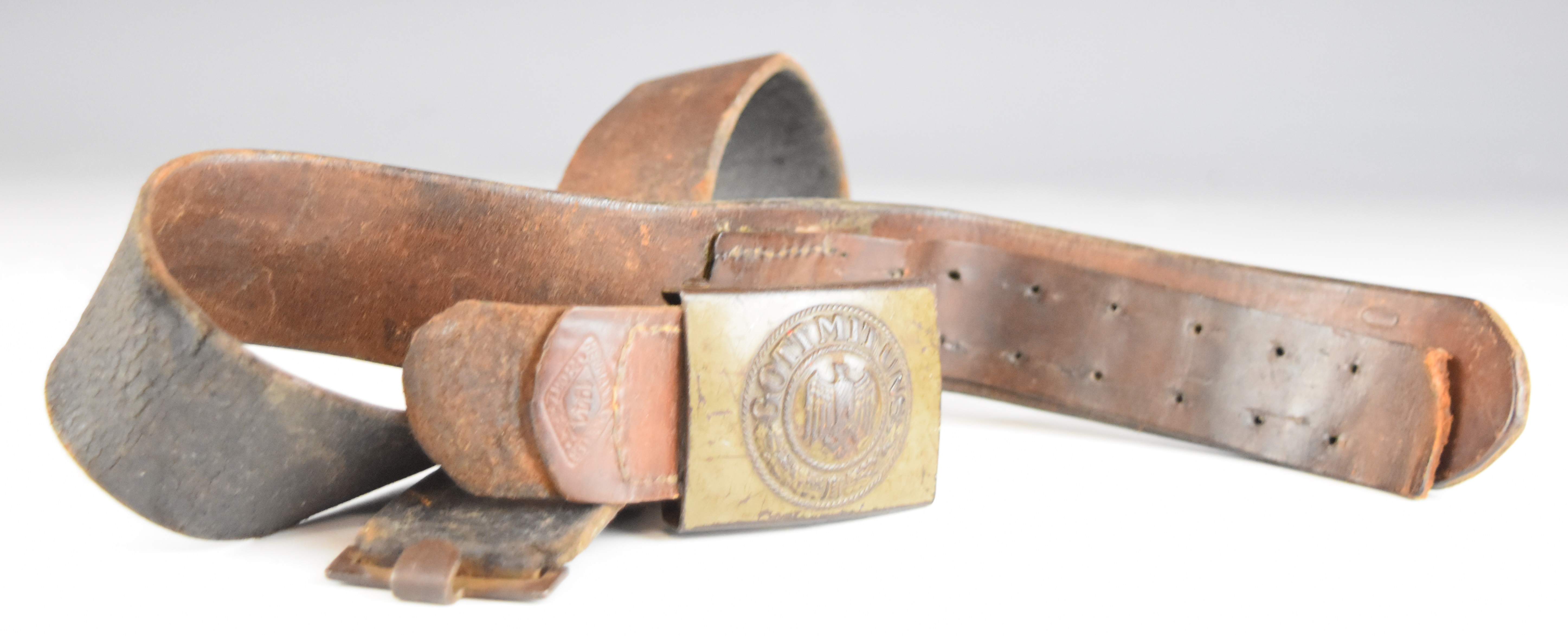 German WW2 Nazi Third Reich belt buckle and belt stamped Herman Knoller, Pforzhfim 1944