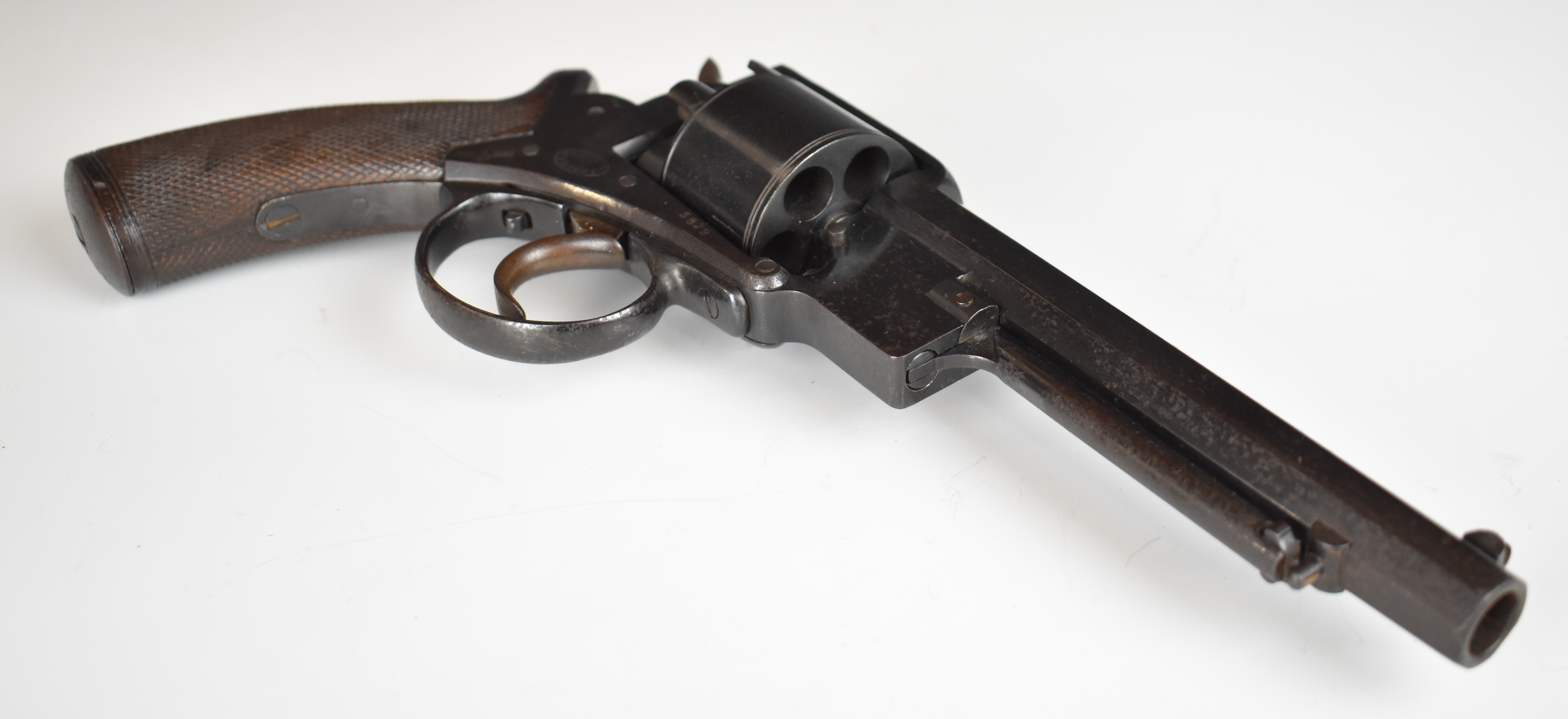 Adam's Patent 50 bore six-shot double-action revolver with chequered grip, line engraved cylinder, - Image 19 of 30