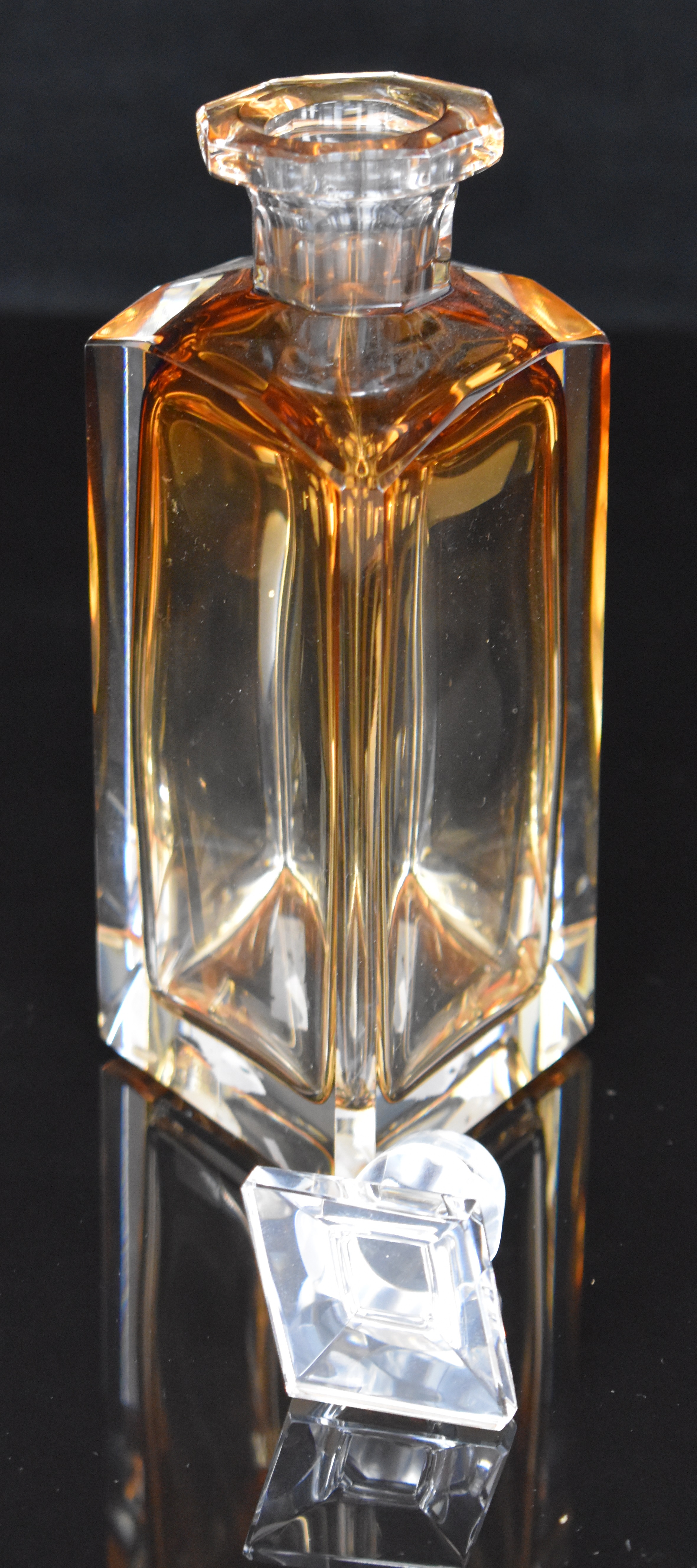 Two glass decanters, one Moser with graduated amber to clear design, signed to base, the other of - Image 4 of 5