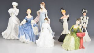 Royal Doulton, Royal Worcester and Wedgwood figurines including A Winter's Morn, Caroline, Antonia