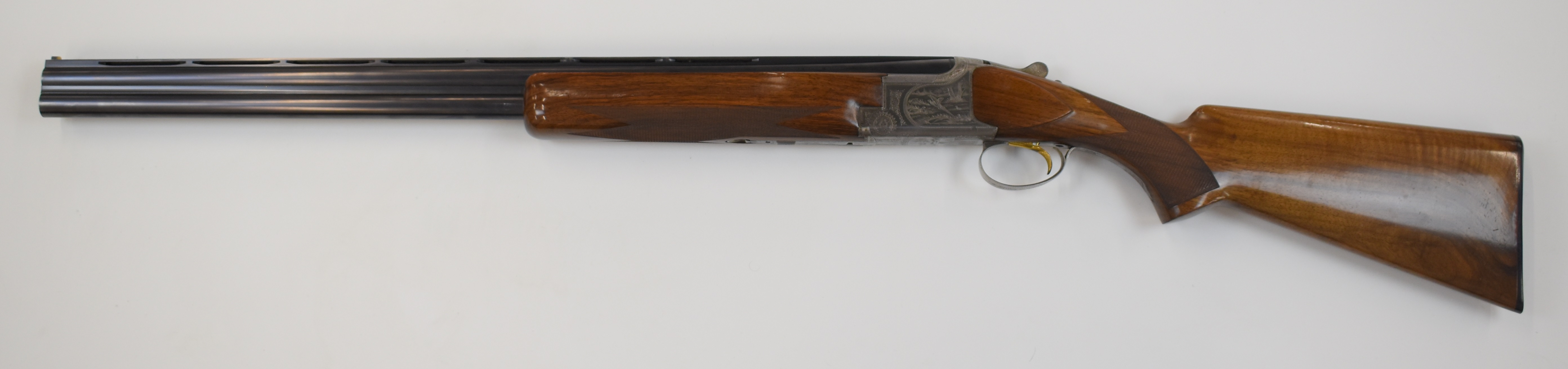Browning B2 12 bore over and under shotgun with engraved scenes of birds to the locks and underside, - Image 9 of 12