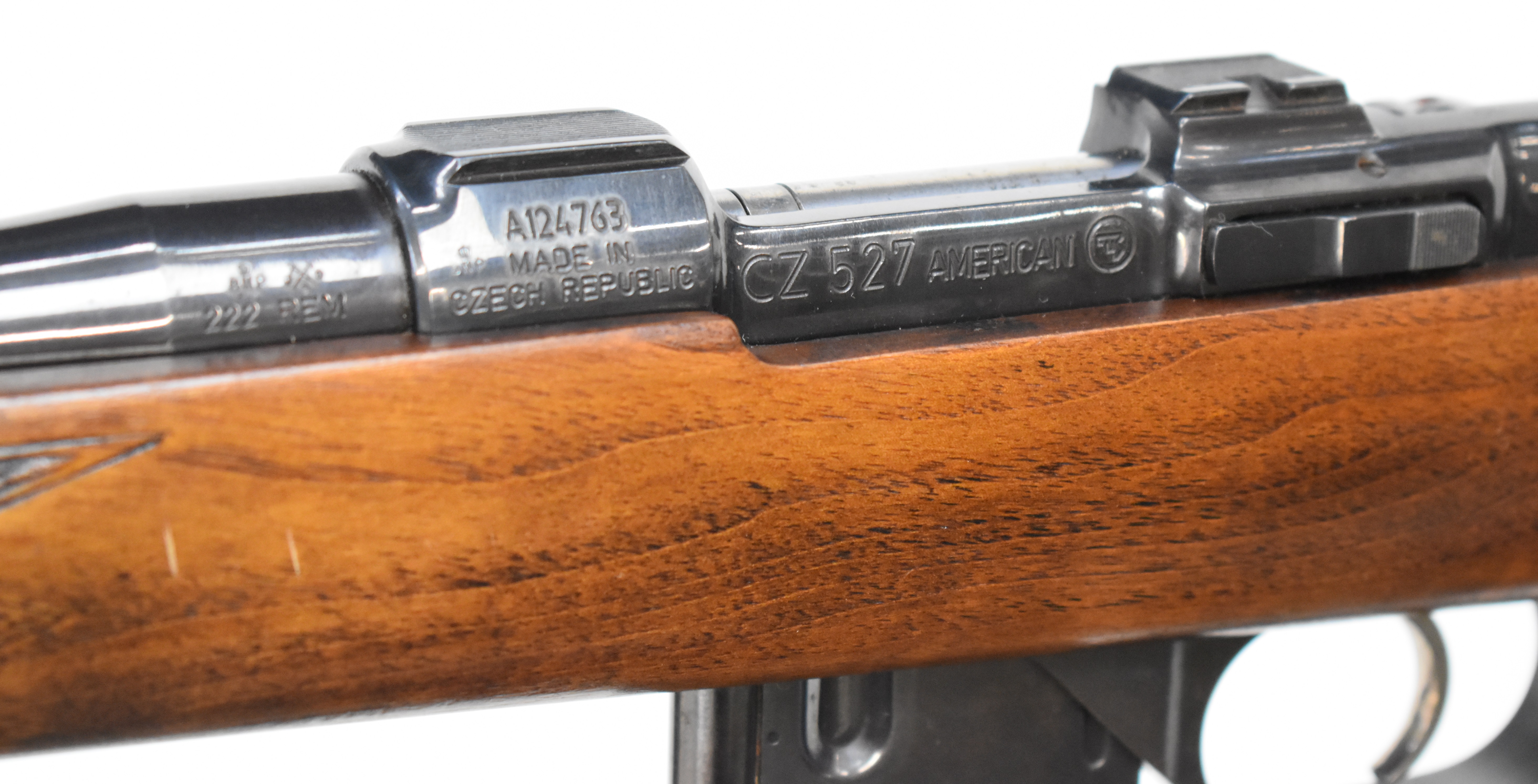 CZ 527 American .222 Remington bolt-action rifle with chequered semi-pistol grip and forend, sling - Image 10 of 10